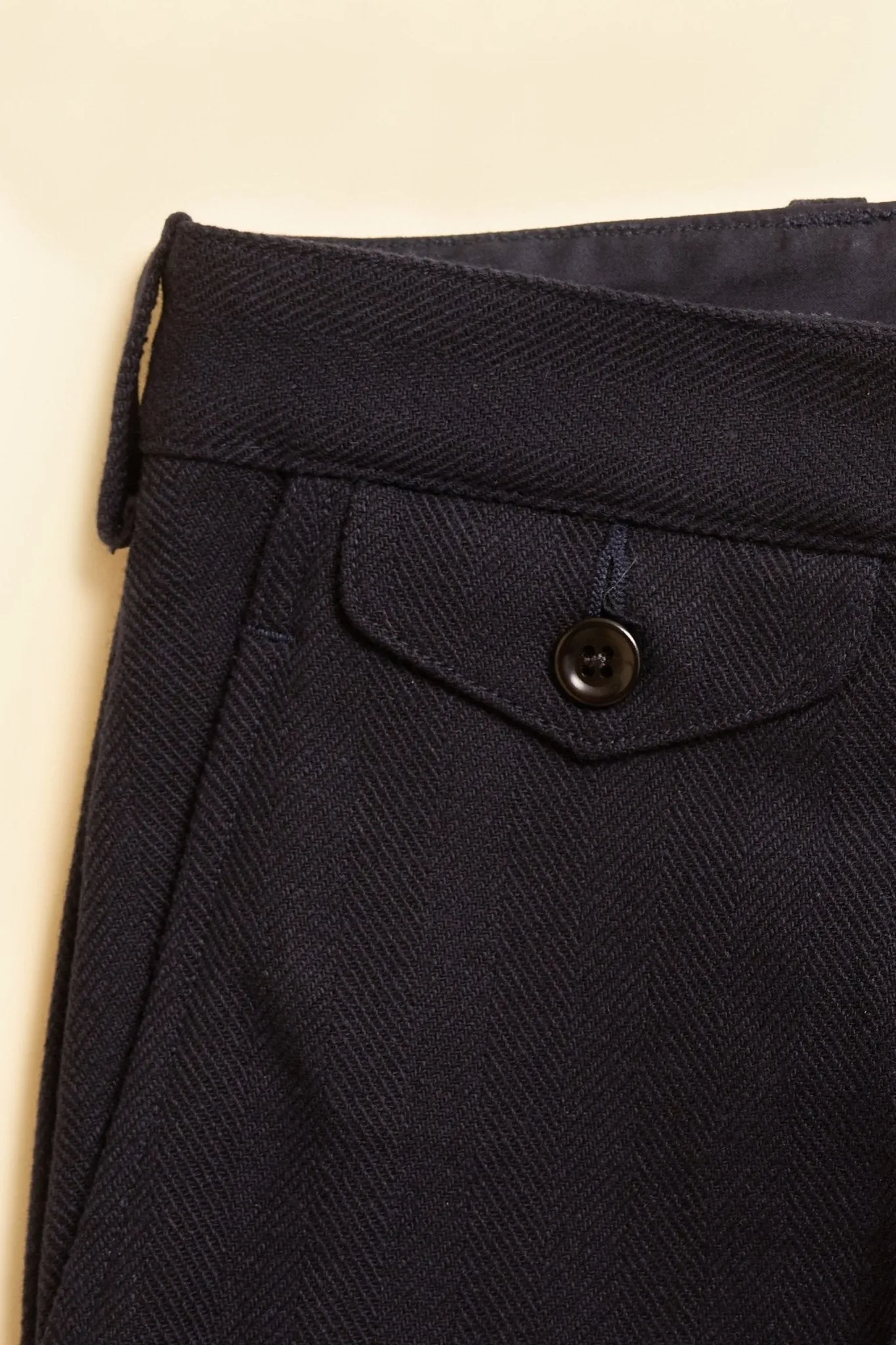Navy Single Pleated Herringbone Army Trousers - Addiction Clothing
