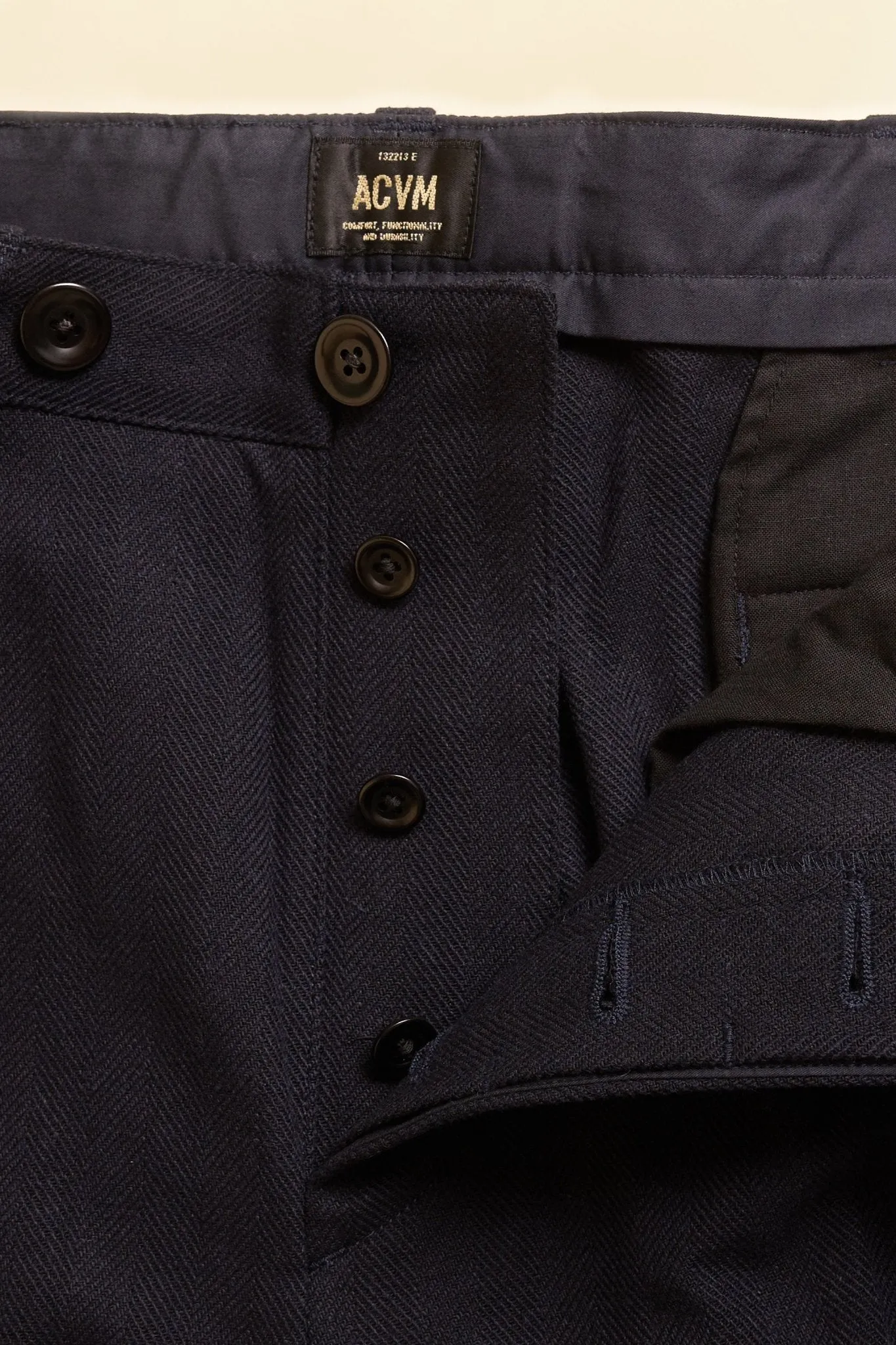 Navy Single Pleated Herringbone Army Trousers - Addiction Clothing
