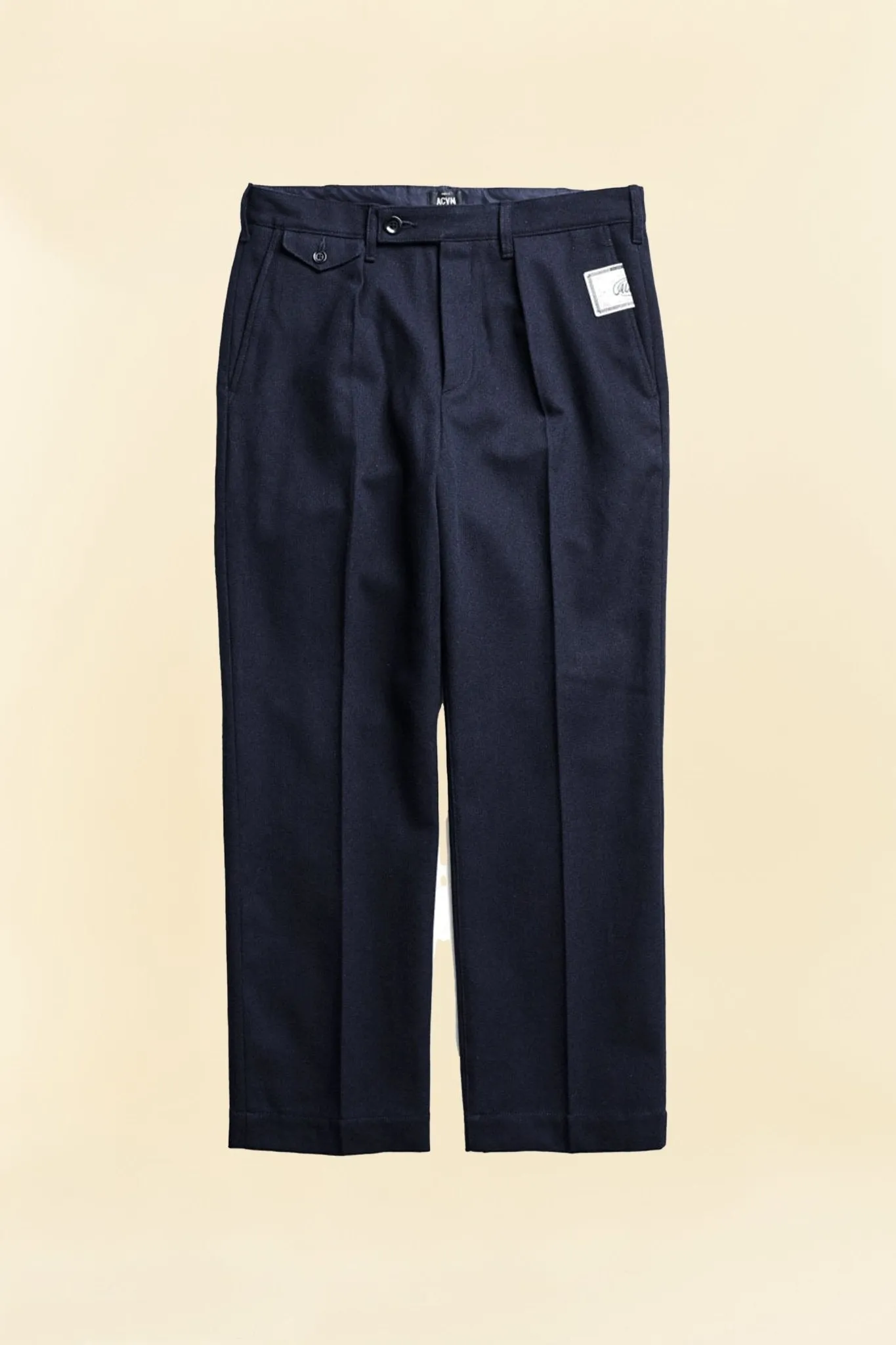 Navy Single Pleated Herringbone Army Trousers - Addiction Clothing