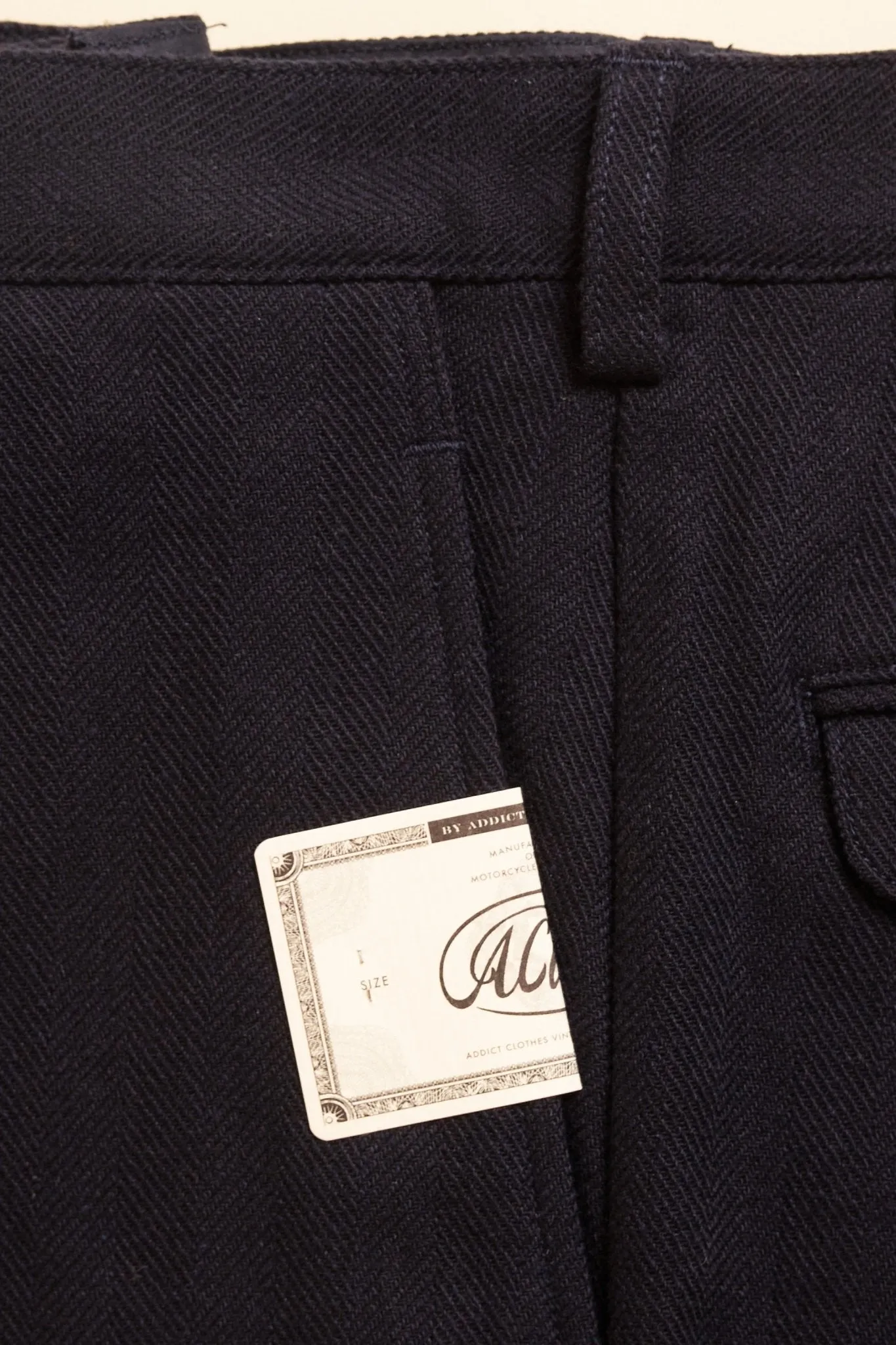 Navy Single Pleated Herringbone Army Trousers - Addiction Clothing