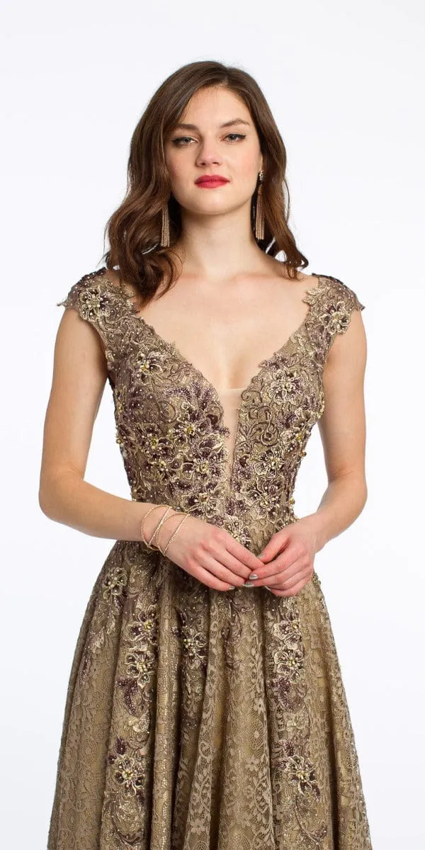 All Over Lace Metallic Applique Beaded Dress