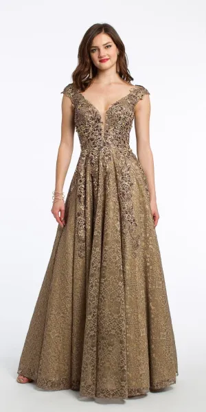All Over Lace Metallic Applique Beaded Dress