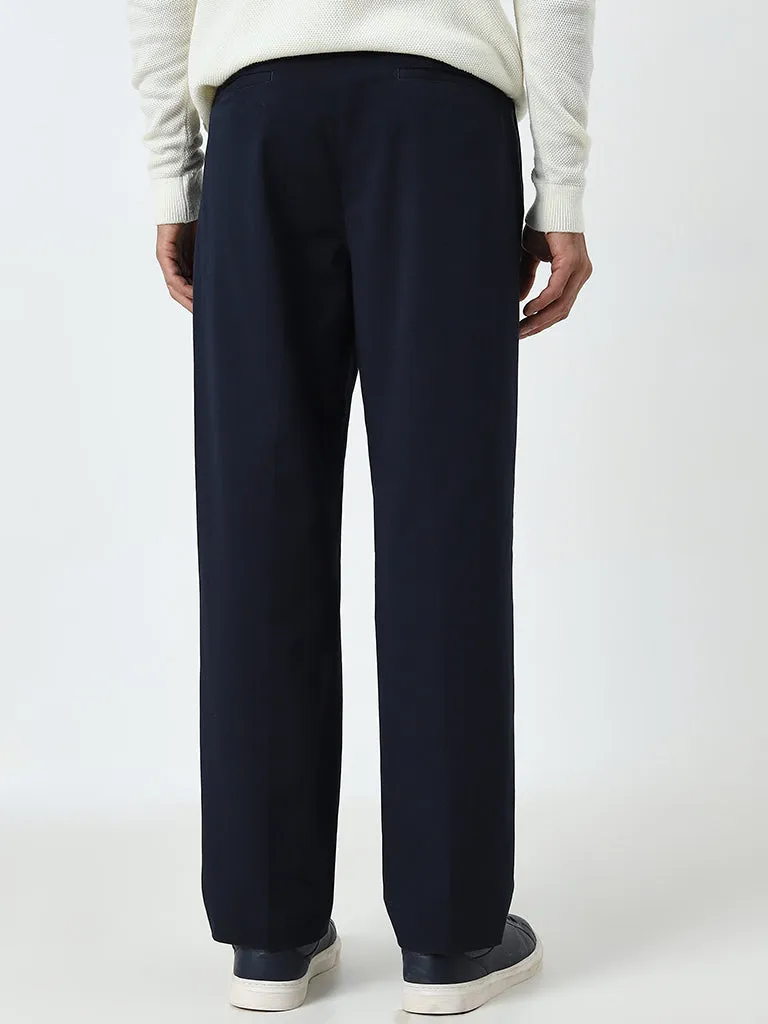 Ascot Navy Relaxed-Fit Mid-Rise Cotton Blend Chinos