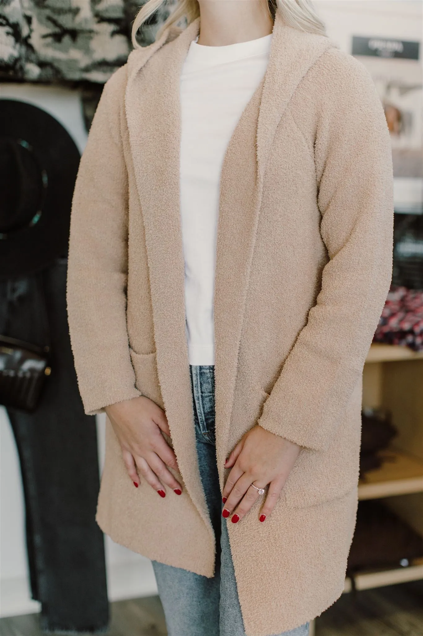 Barefoot Dreams - CozyChic Hooded Long Coatigan in Soft Camel