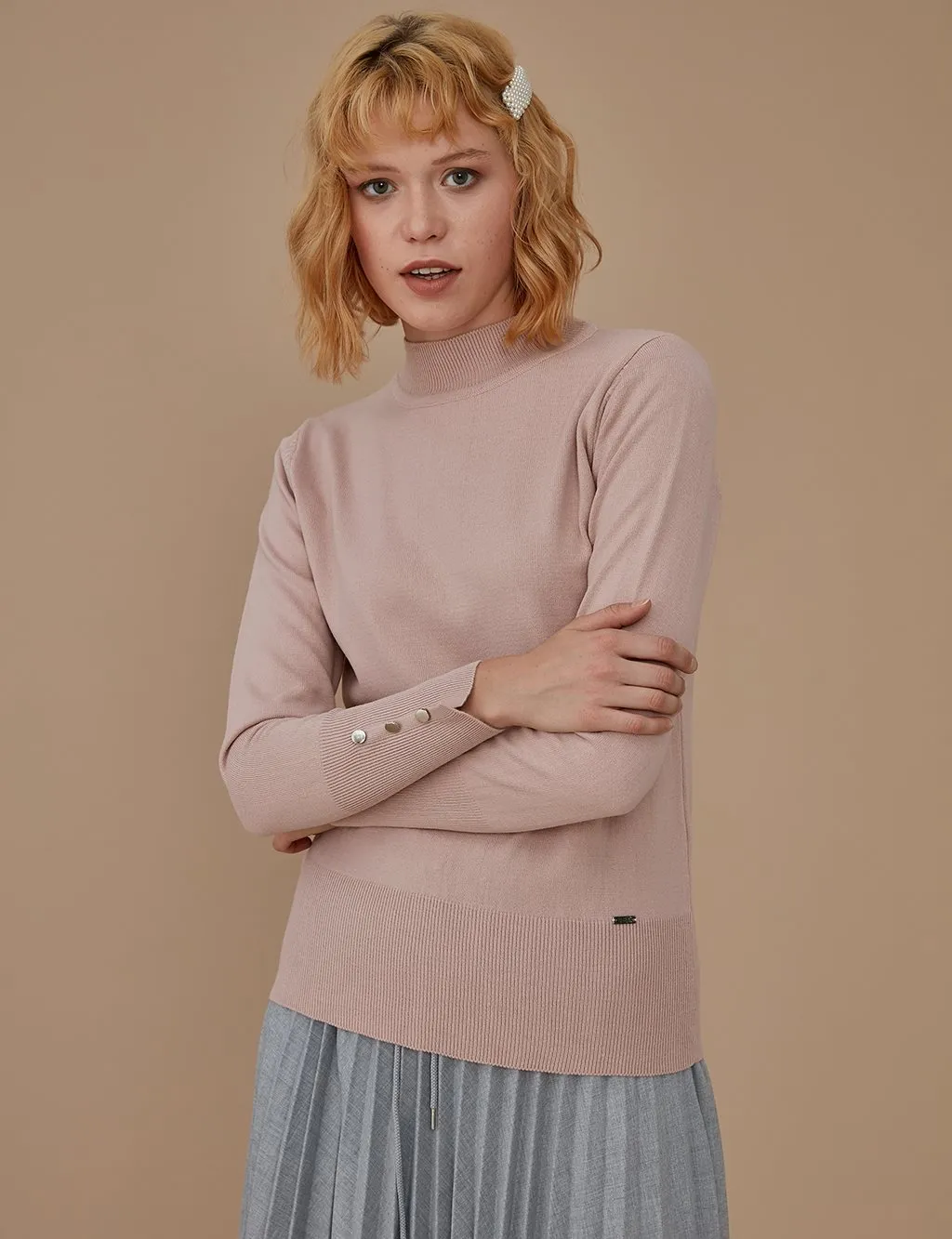 Basic Knitwear Blouse Powder SZ TRK05