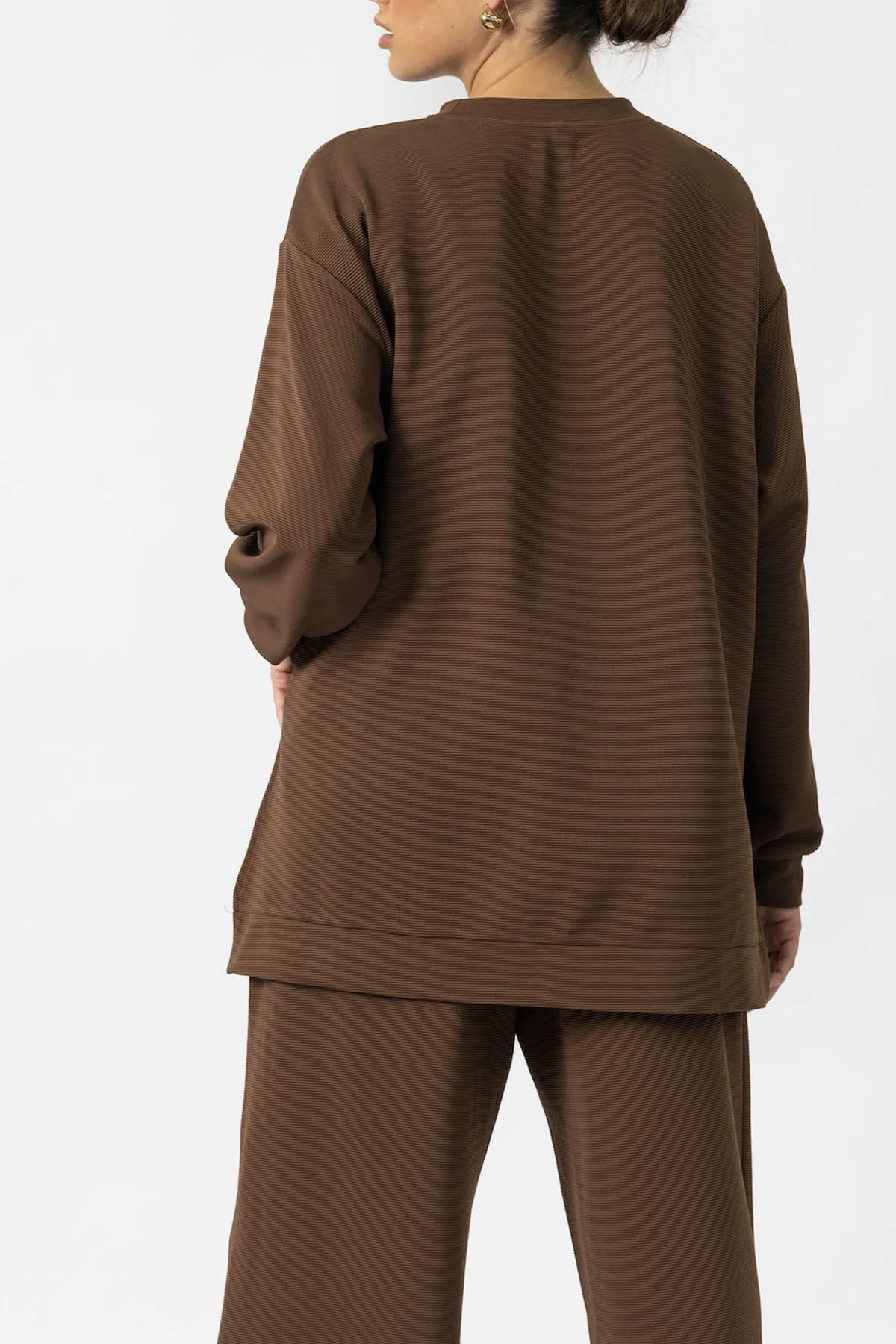 Brown 'Nadia' Ribbed Jogger Sweater
