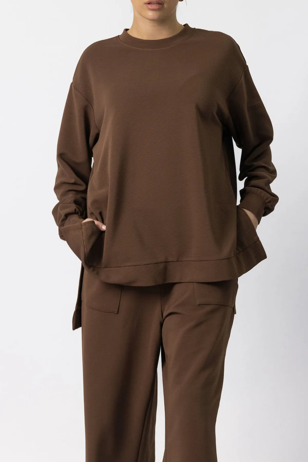 Brown 'Nadia' Ribbed Jogger Sweater