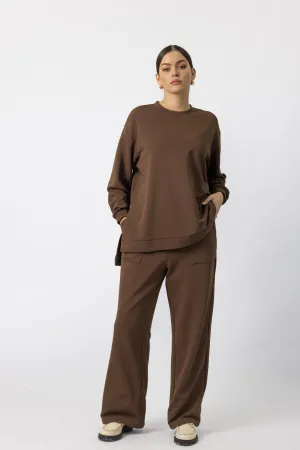 Brown 'Nadia' Ribbed Jogger Sweater
