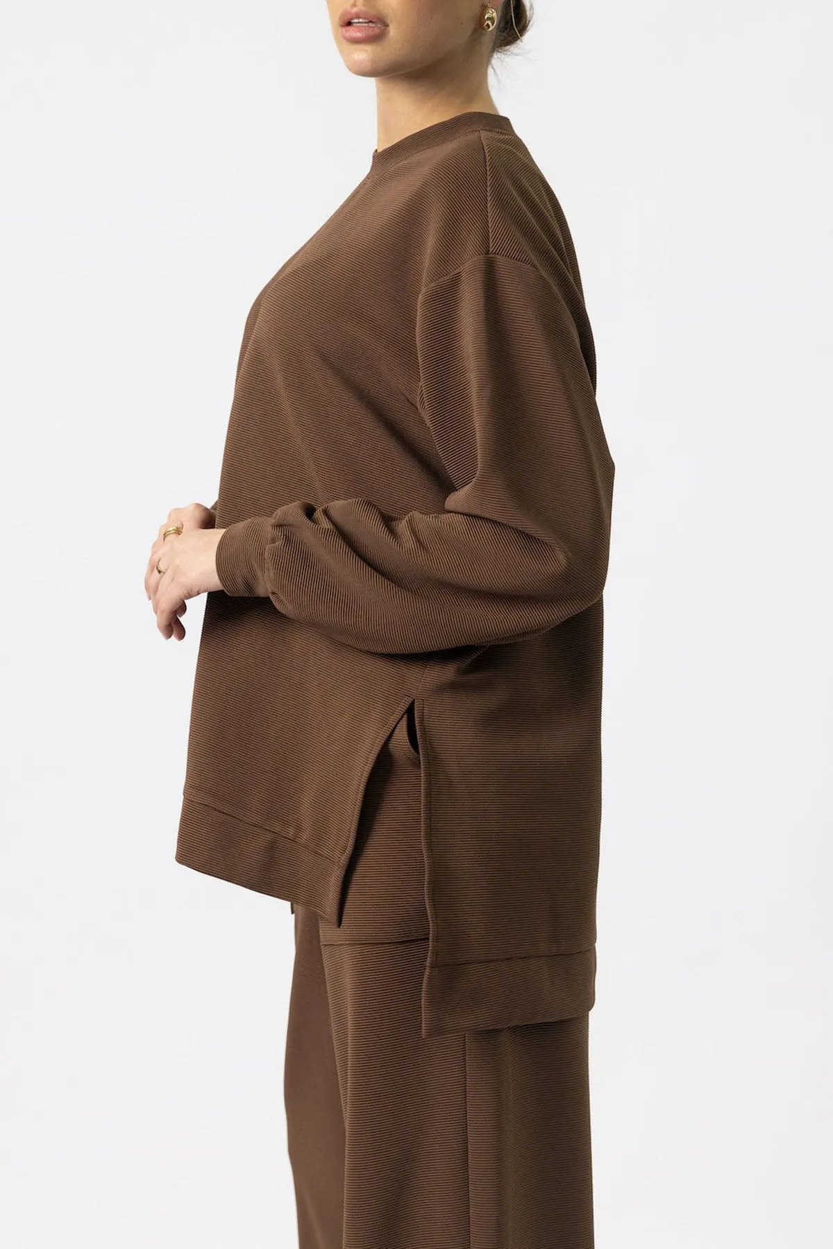 Brown 'Nadia' Ribbed Jogger Sweater