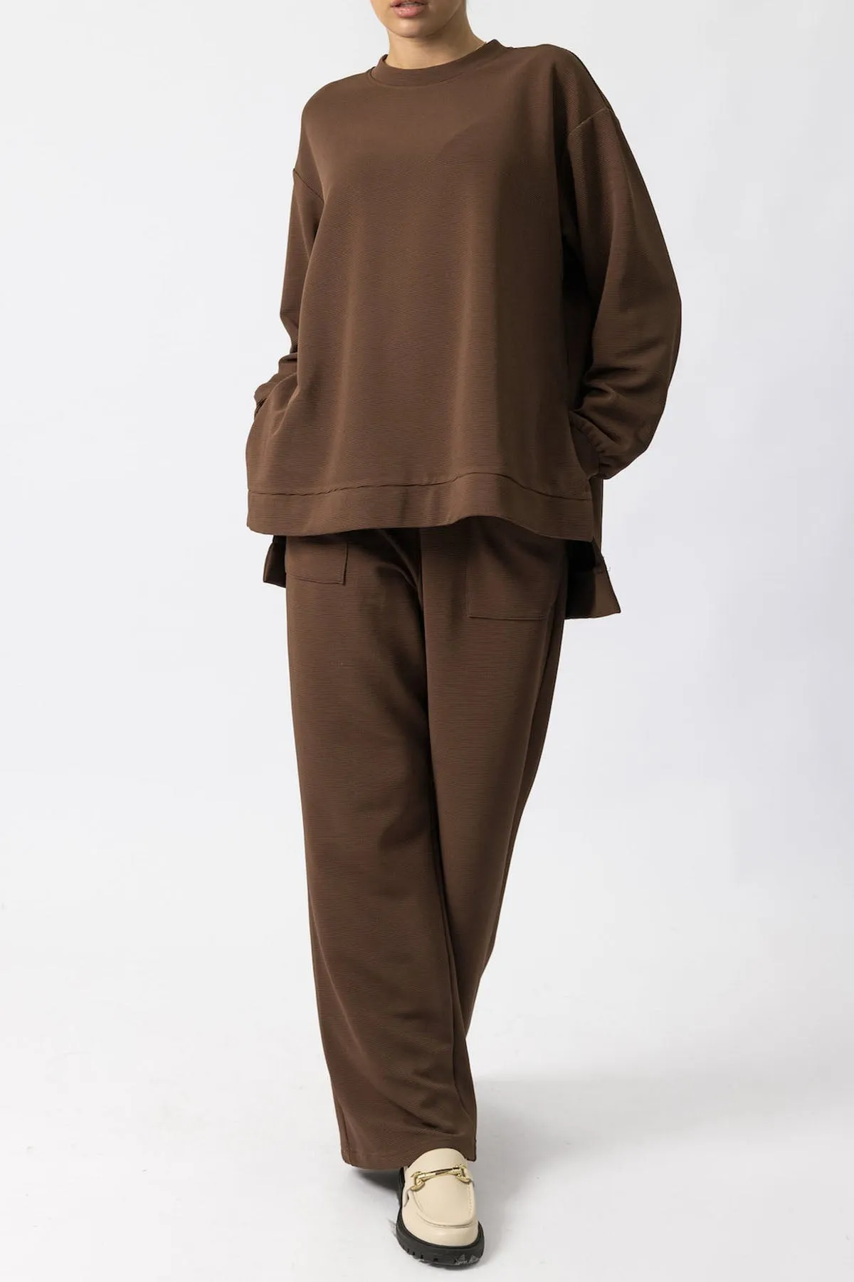 Brown 'Nadia' Ribbed Jogger Sweater