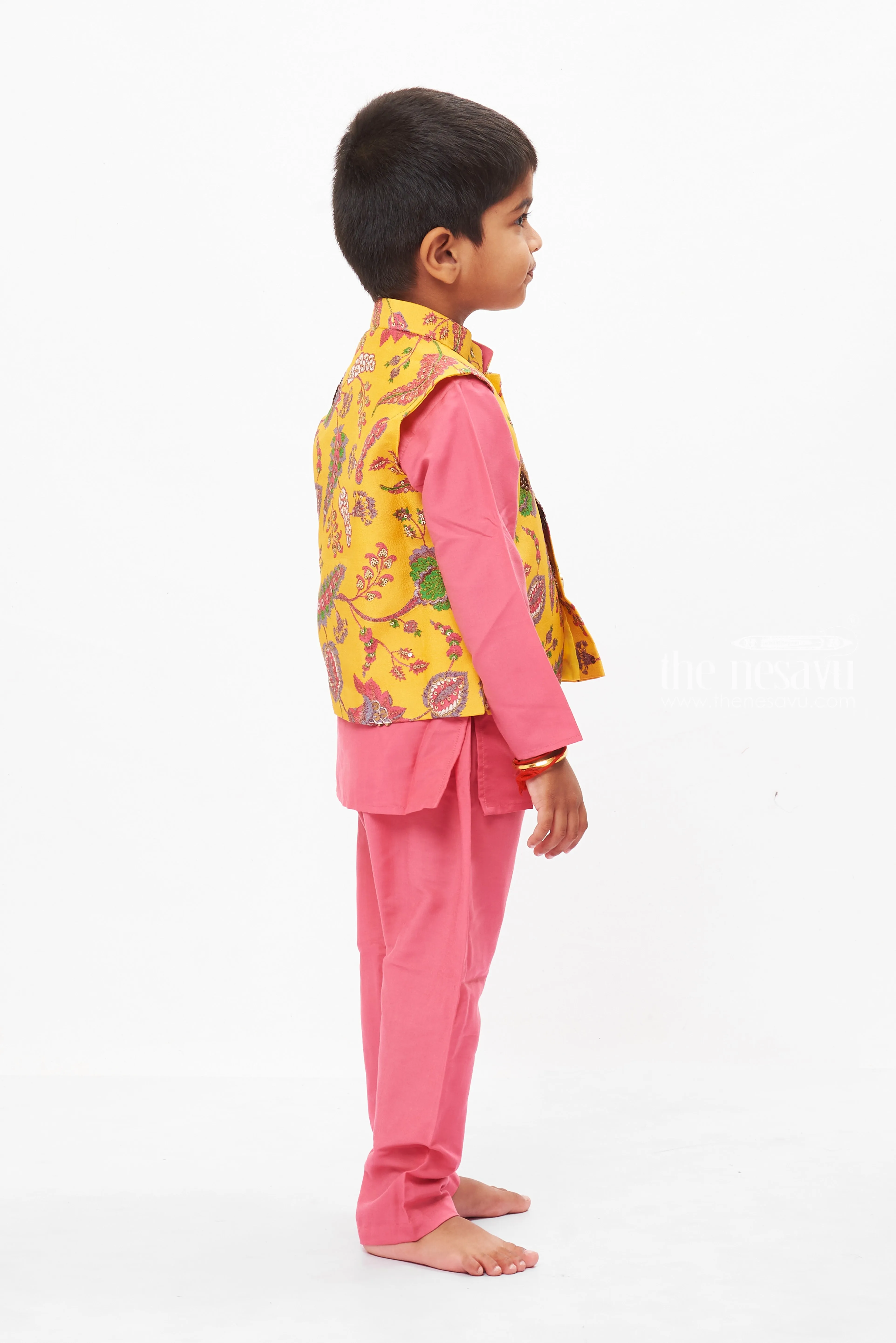 Ceremonial Marigold Majesty: Boys Festive Kurta & Pant Set