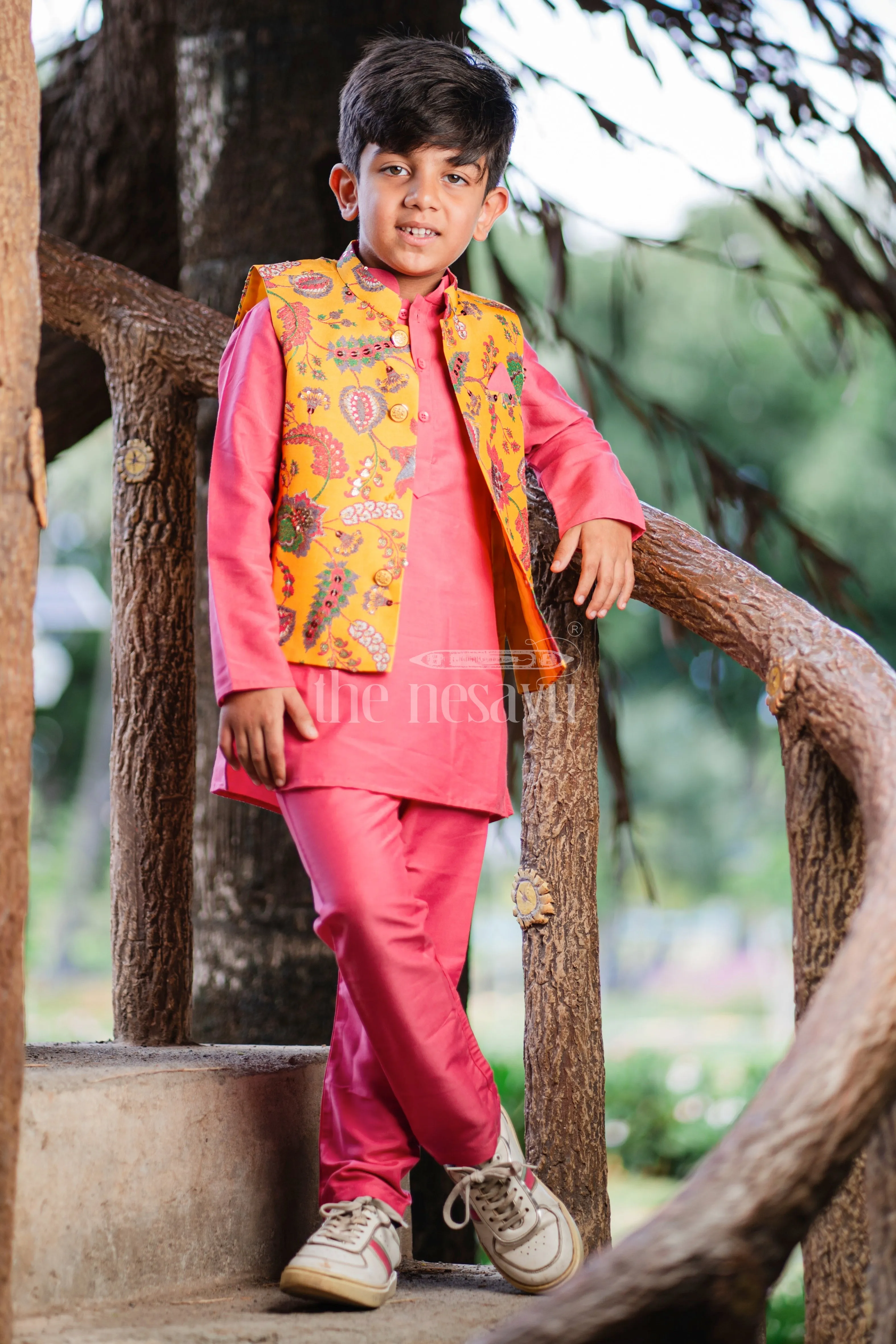 Ceremonial Marigold Majesty: Boys Festive Kurta & Pant Set