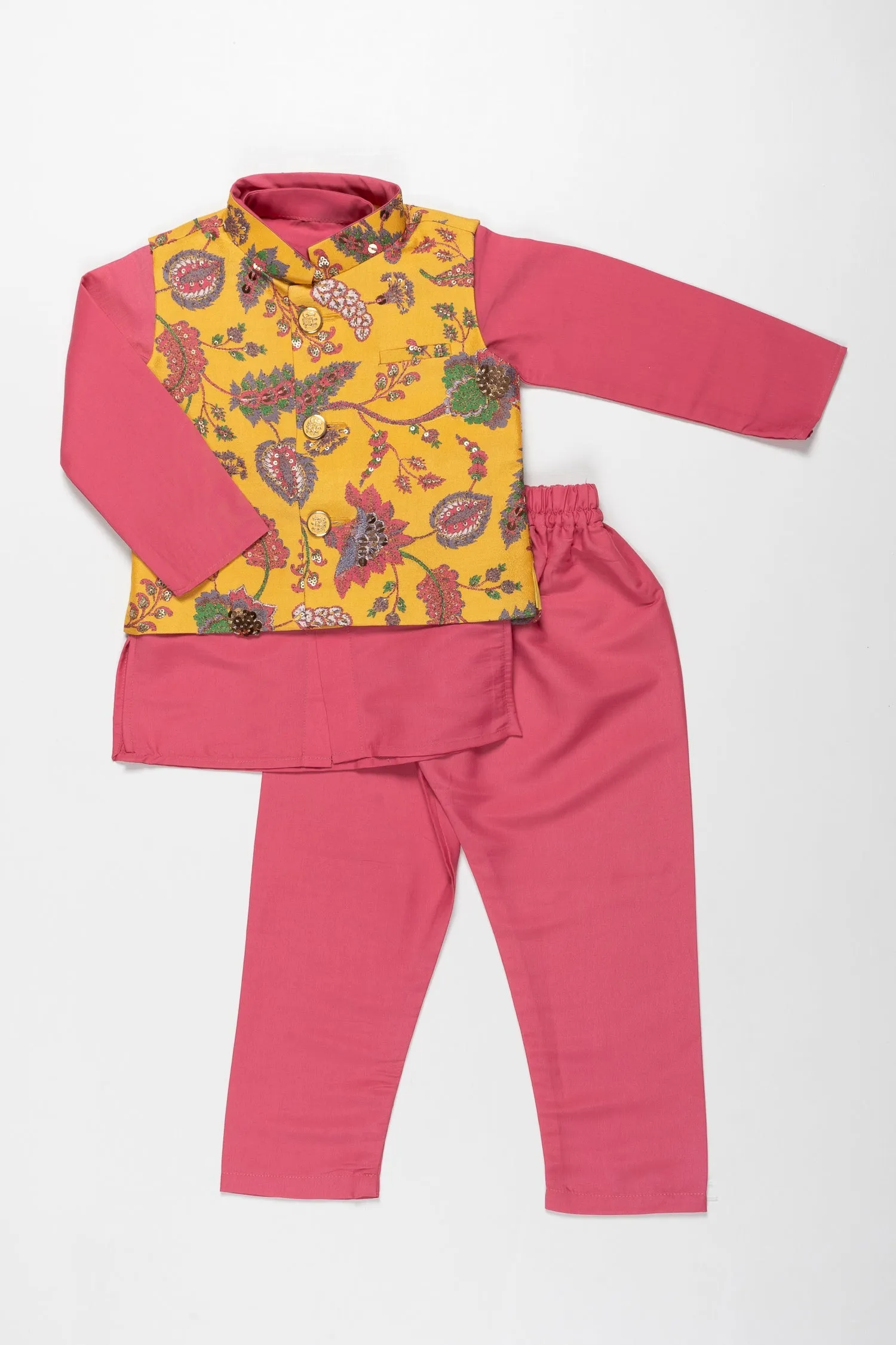 Ceremonial Marigold Majesty: Boys Festive Kurta & Pant Set