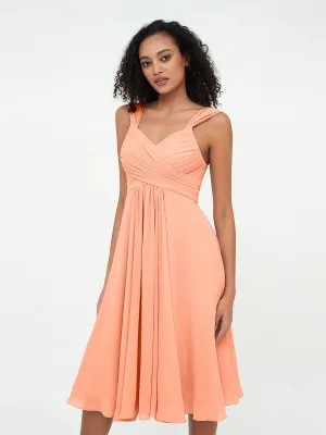 Chiffon Empire Short Dresses with Pockets-Papaya