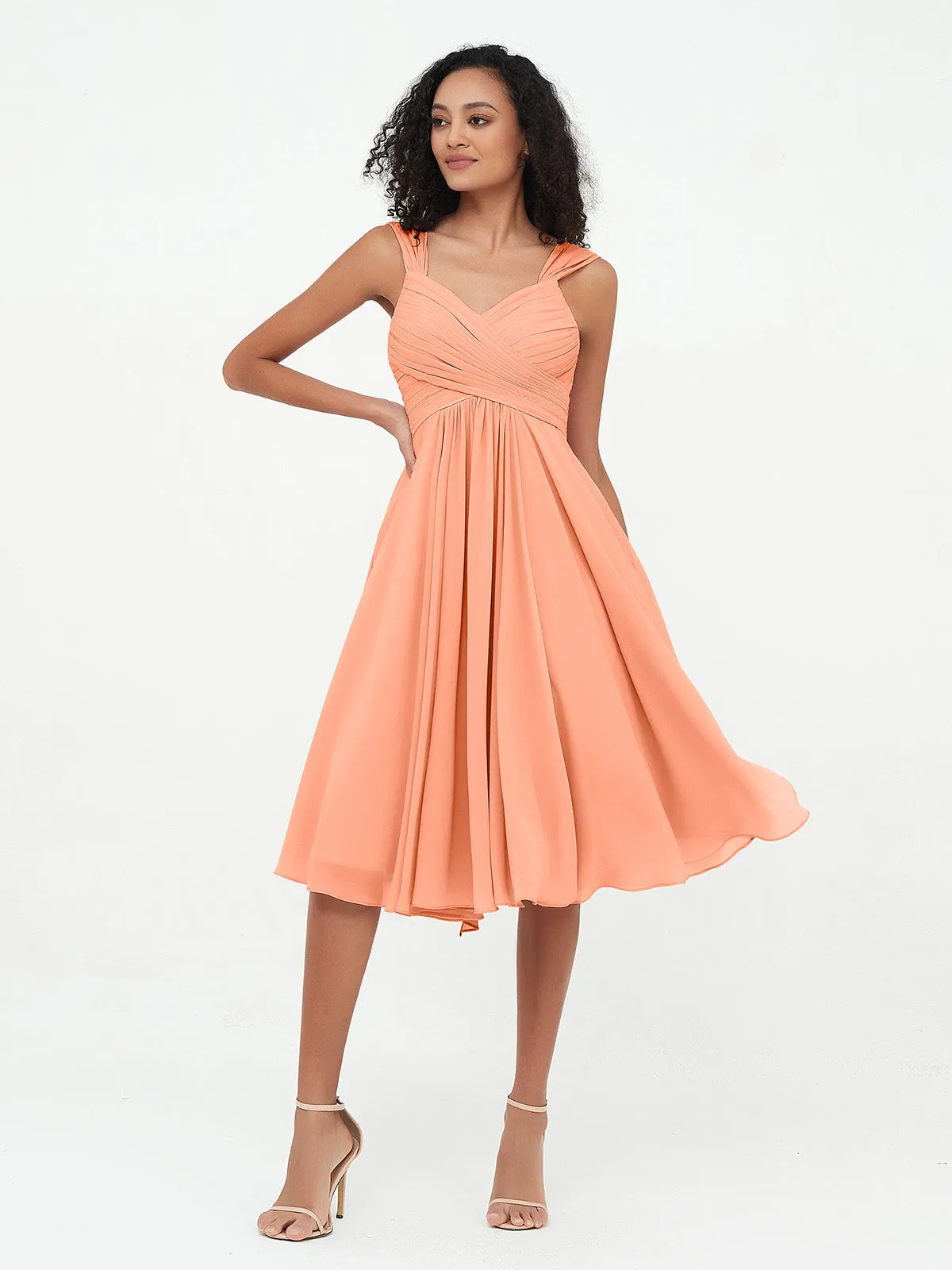 Chiffon Empire Short Dresses with Pockets-Papaya