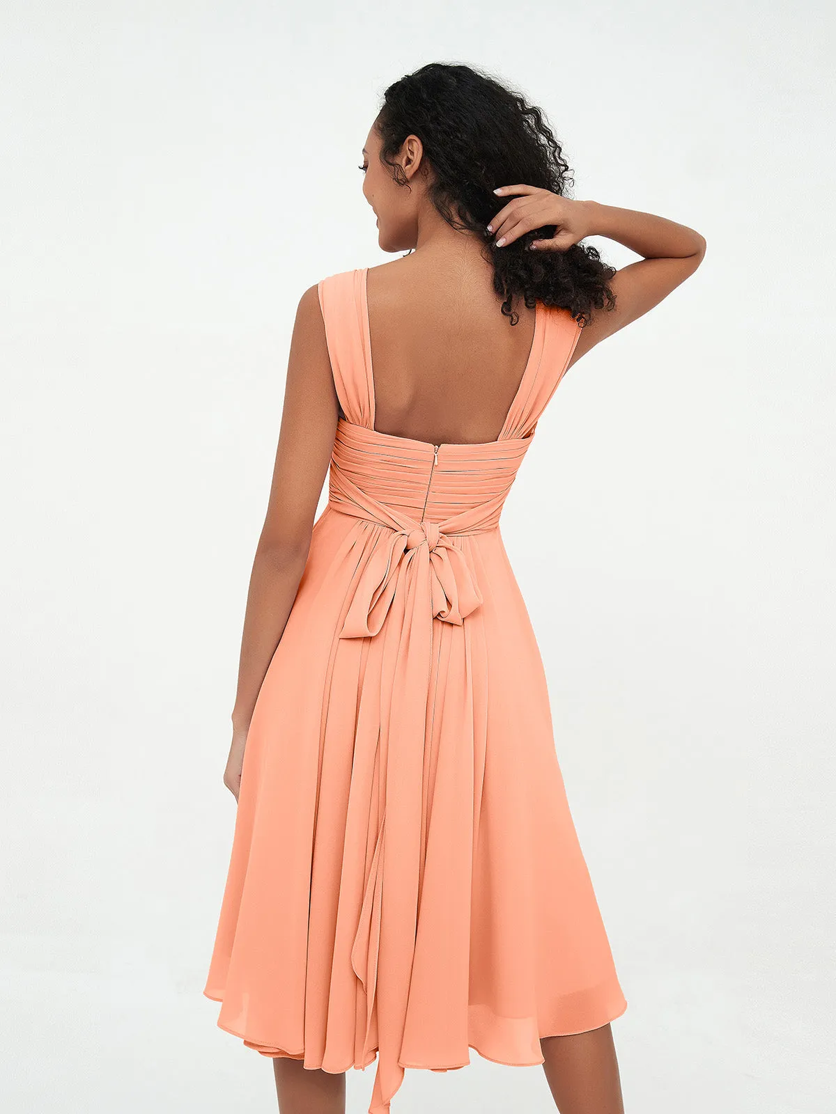 Chiffon Empire Short Dresses with Pockets-Papaya