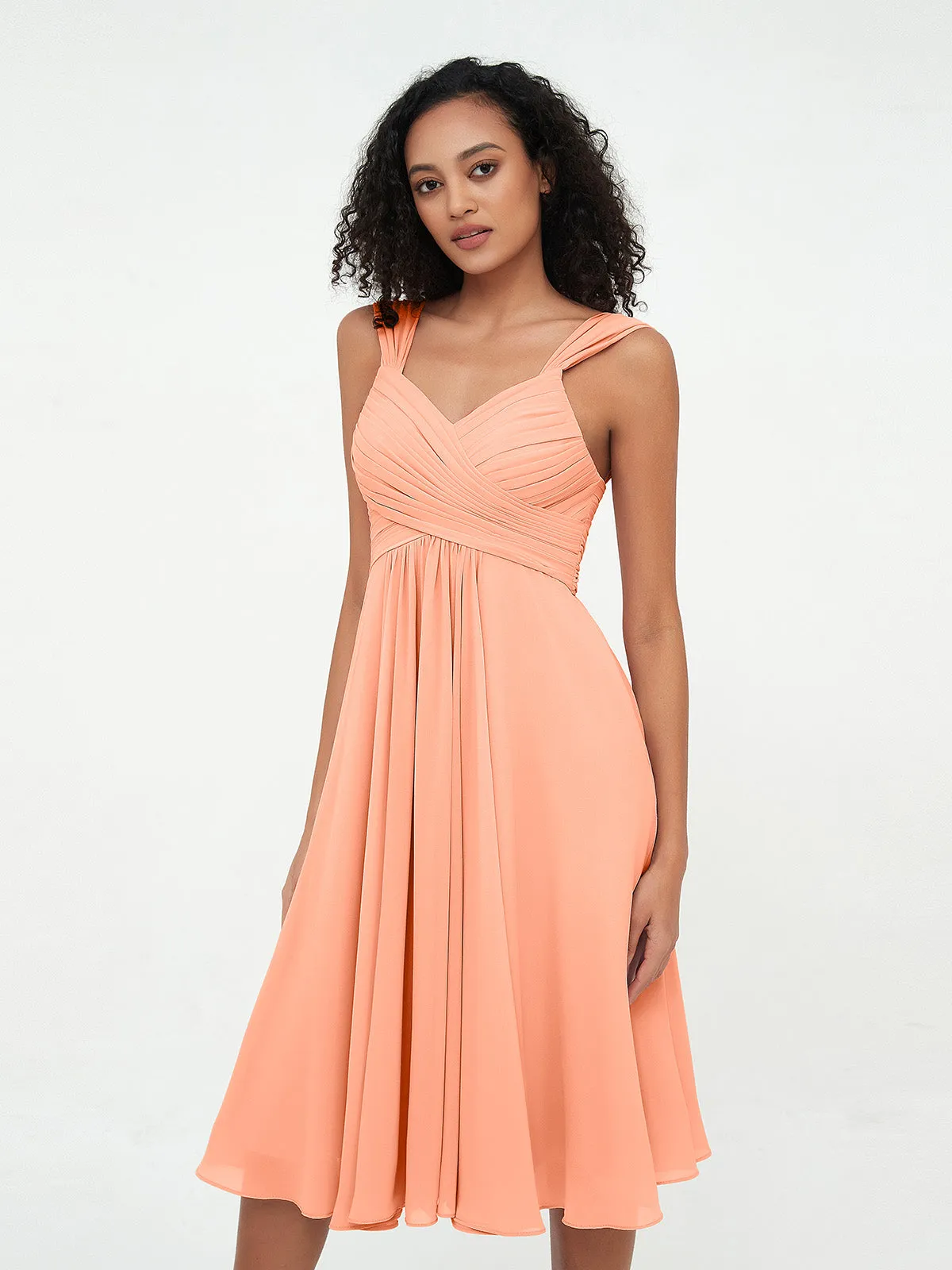 Chiffon Empire Short Dresses with Pockets-Papaya