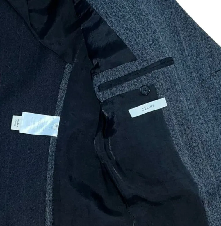 CÉLINE Gray Double Breasted Pinstriped Blazer | Size 34