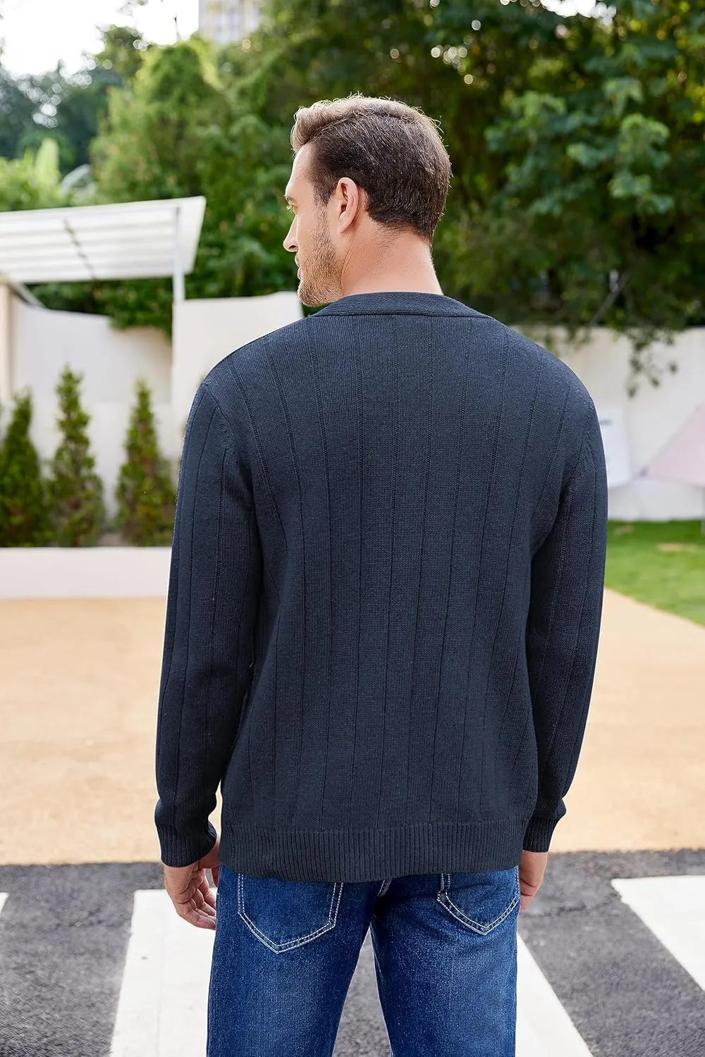 COOFANDY Men's Cardigan Sweater Cable Knit V Neck Button up Sweaters Ribbed Cardigan Sweater with Pockets