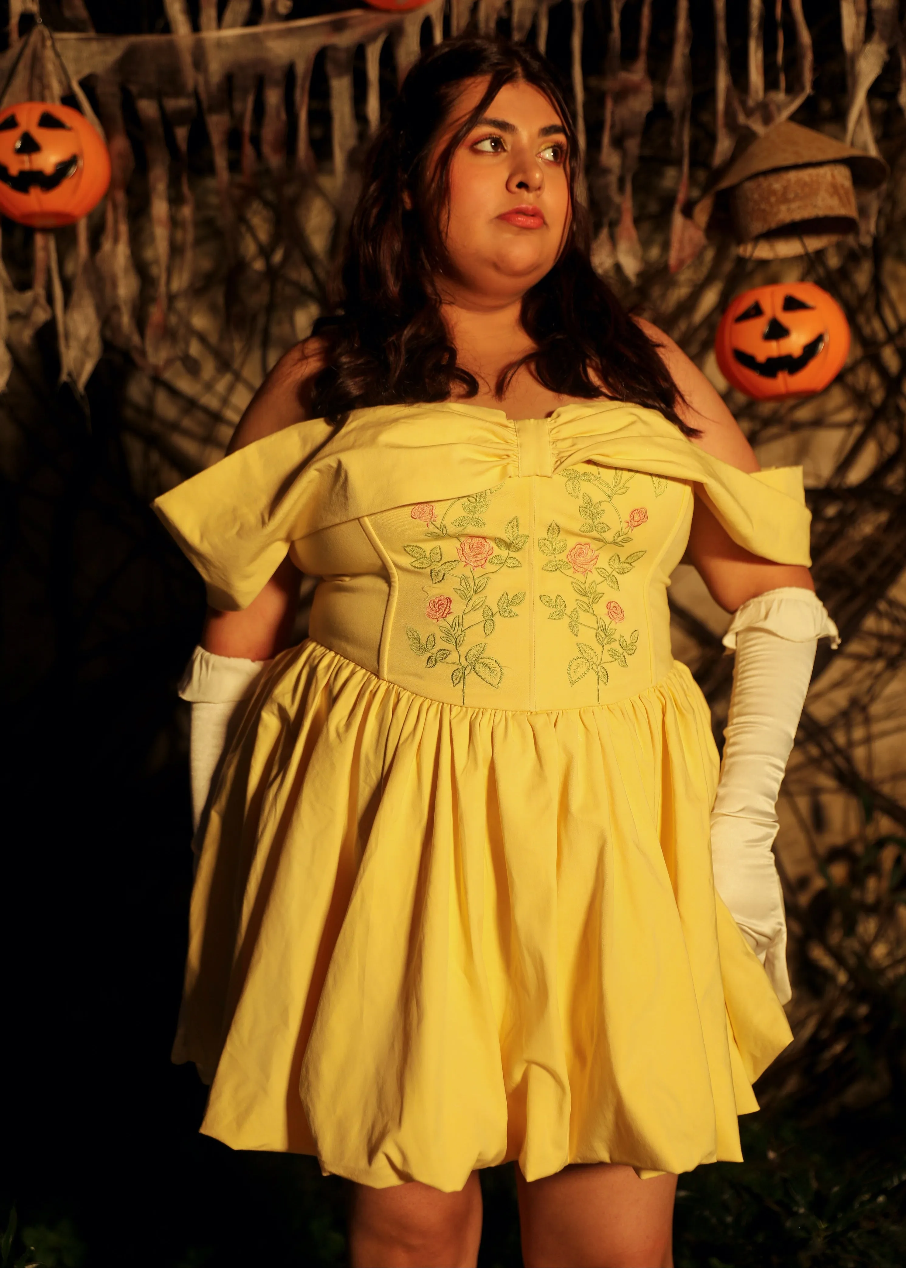 Eleanor Yellow Embroidered Corset Mini Dress