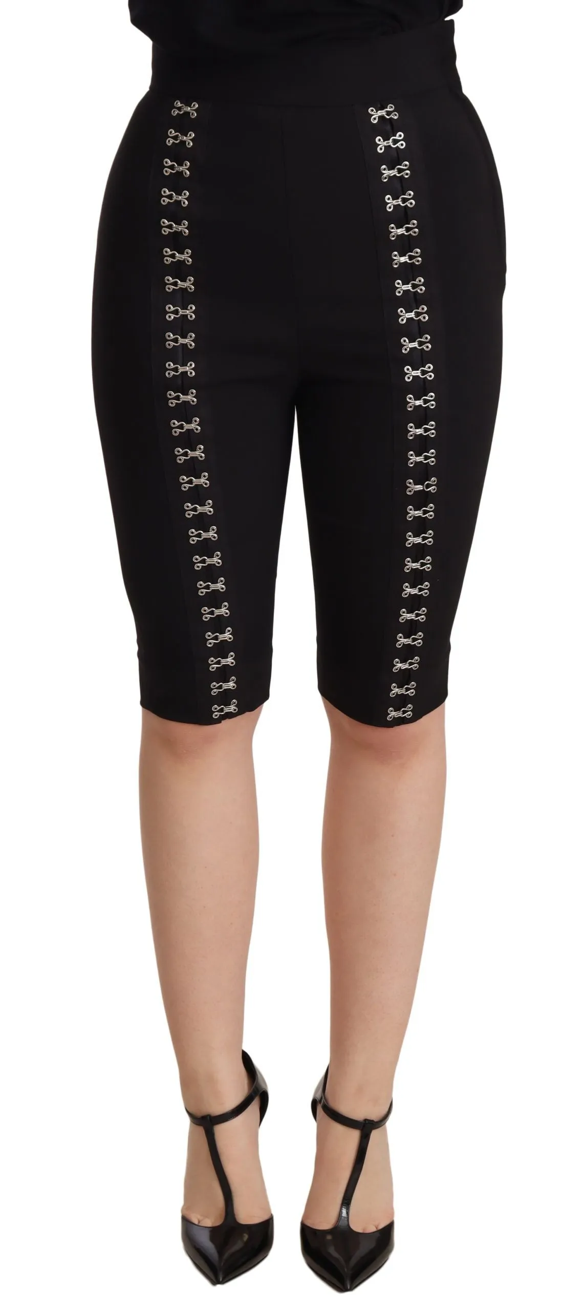 Elegant High Waist Black Wool Shorts