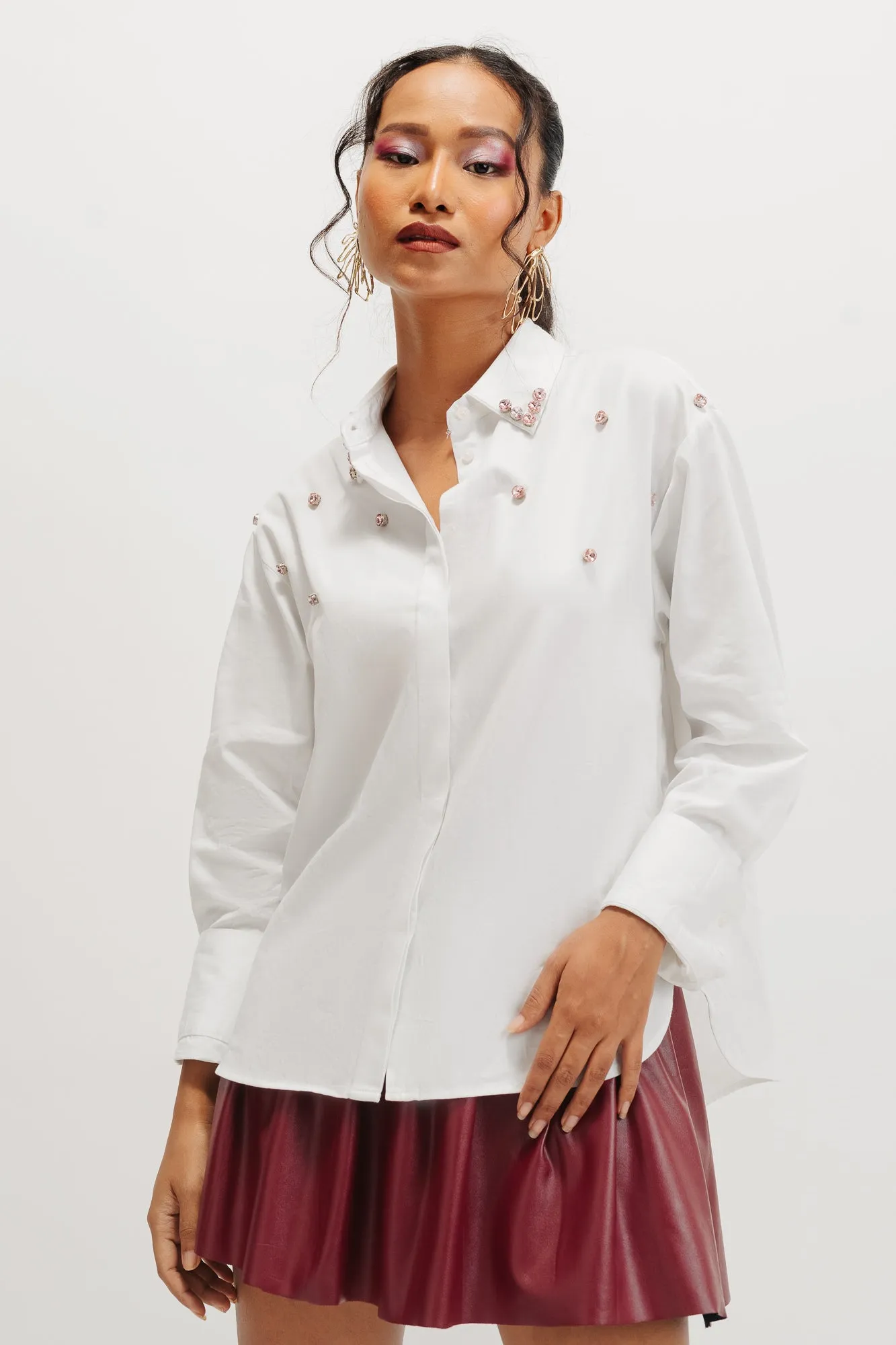Festive Collar Rhinestone Shirt