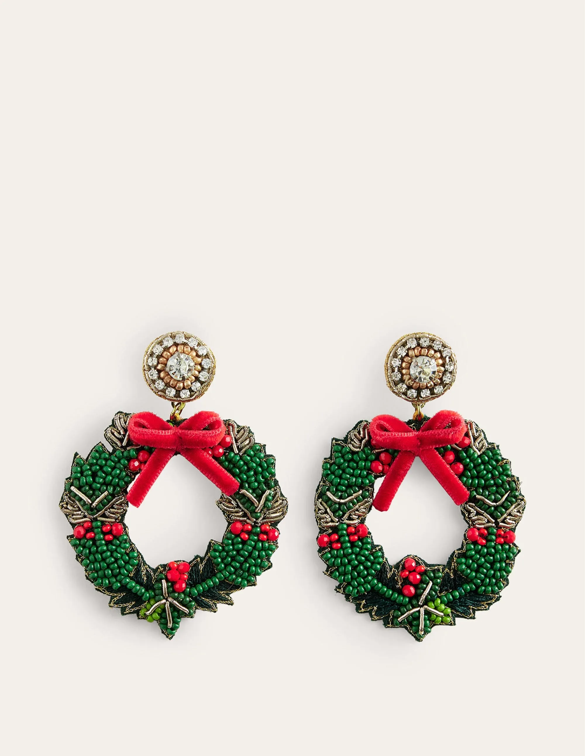 Festive Embellished Earrings-Wreath