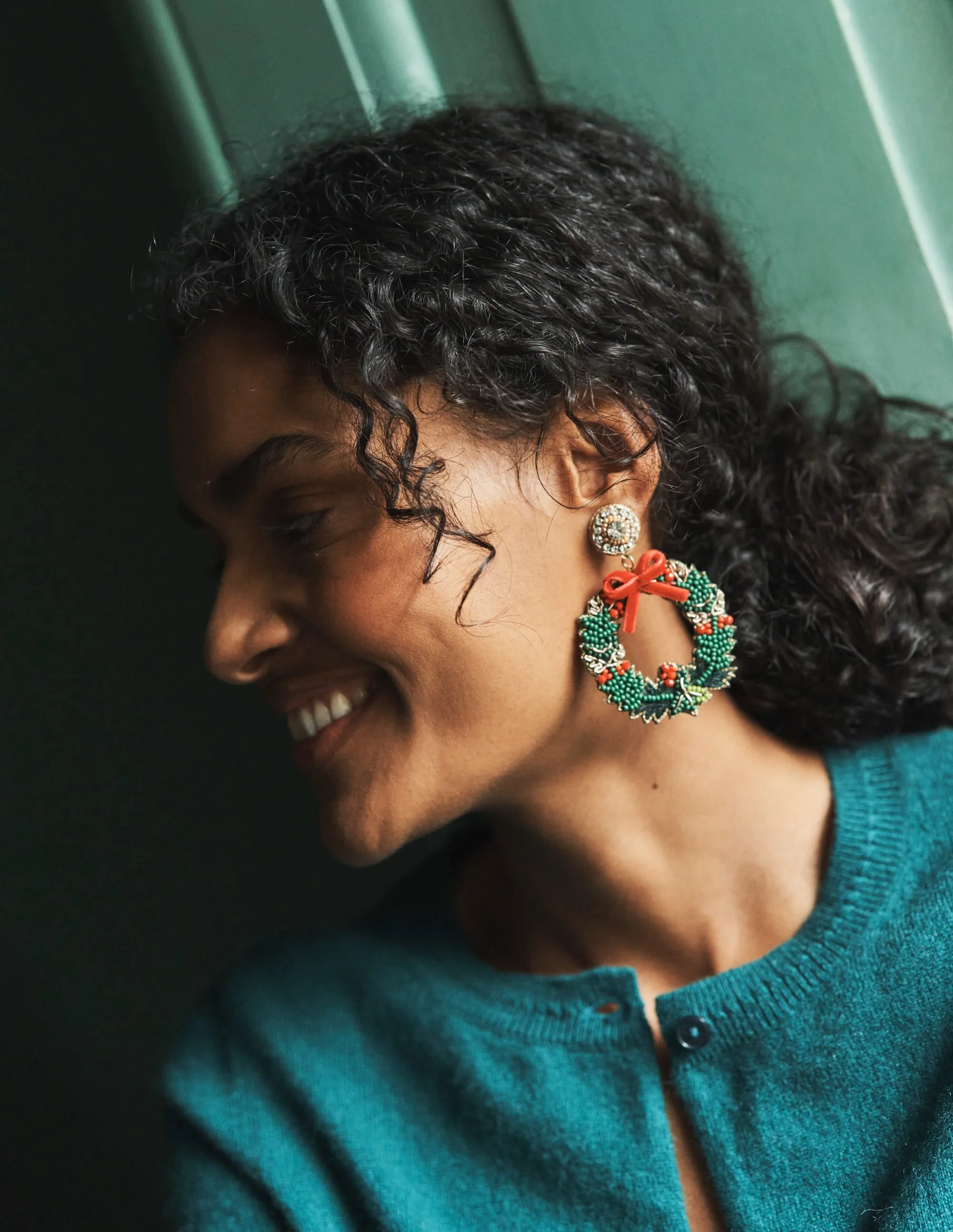 Festive Embellished Earrings-Wreath
