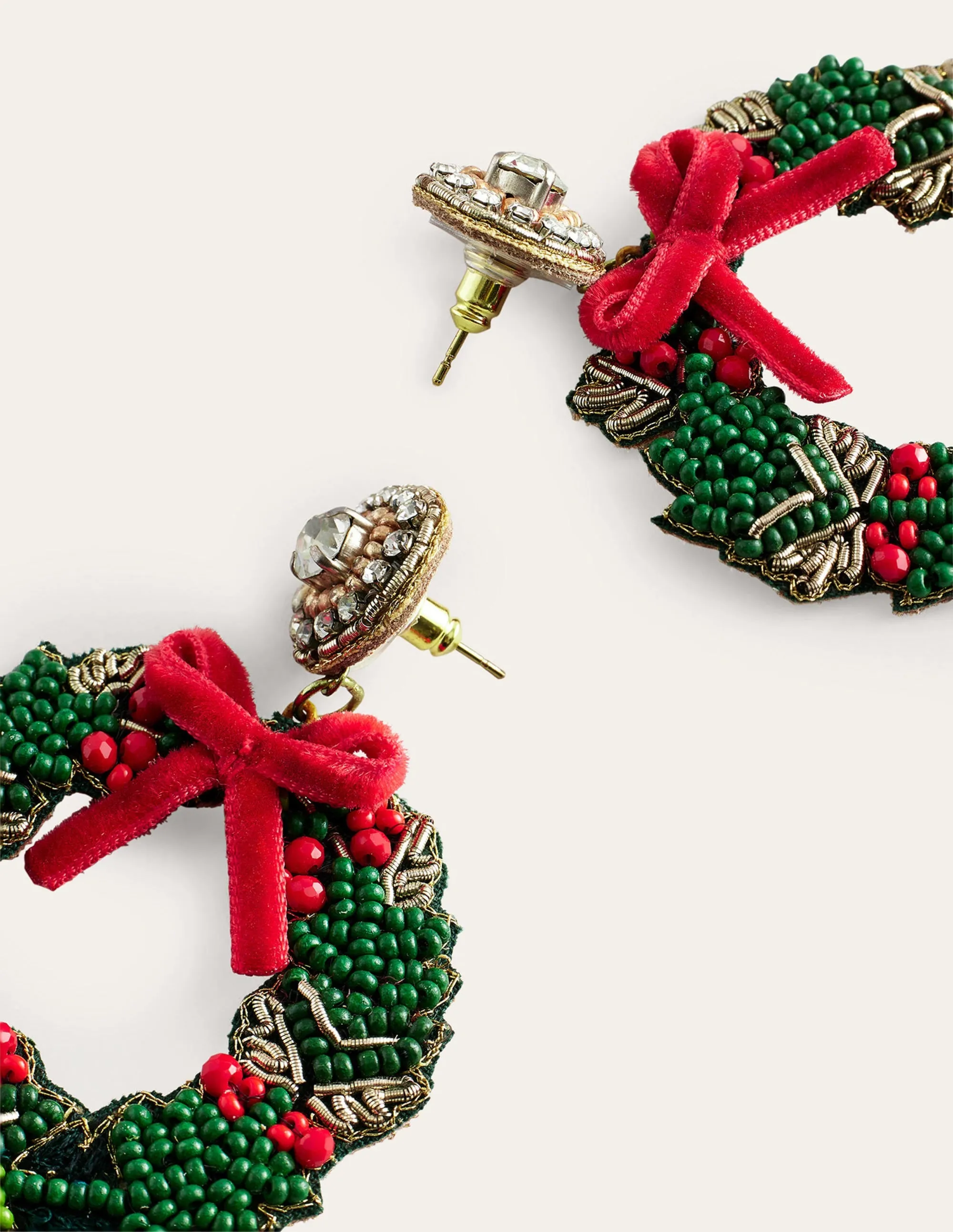 Festive Embellished Earrings-Wreath