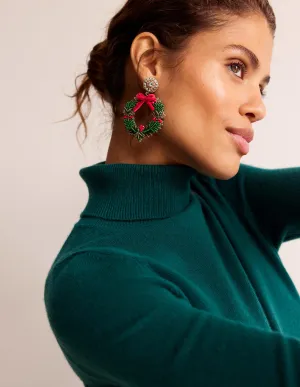 Festive Embellished Earrings-Wreath