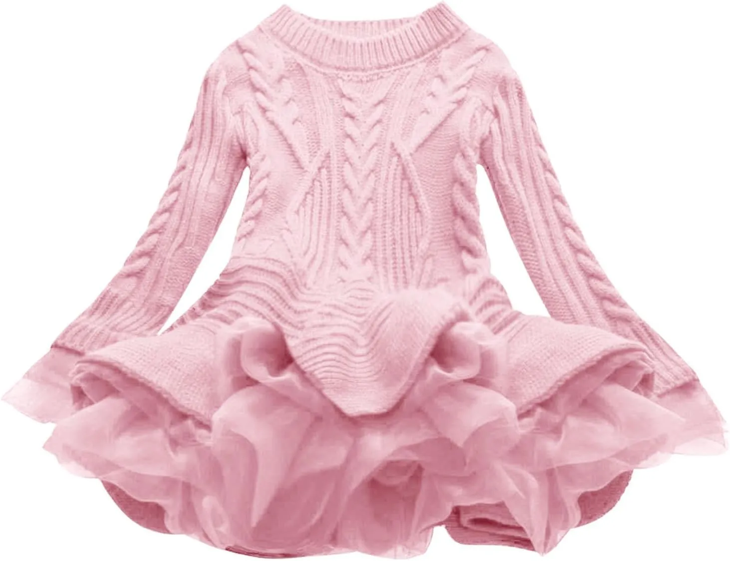 Girls Ribbed Knit Sweaters Dress Long Sleeve Vintage Cable Mini Dress Lace Patchwork Multi Swing Princess Dresses