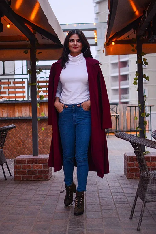 Harper Trench Style Overcoat - Maroon