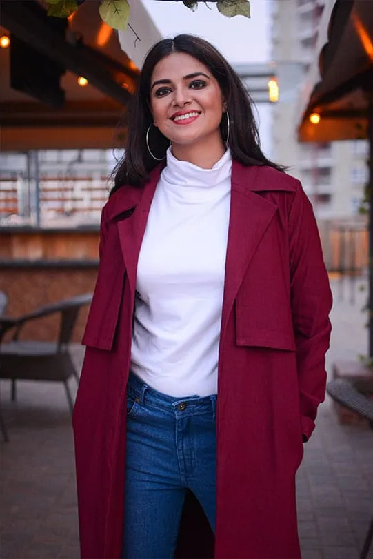 Harper Trench Style Overcoat - Maroon