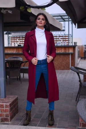 Harper Trench Style Overcoat - Maroon
