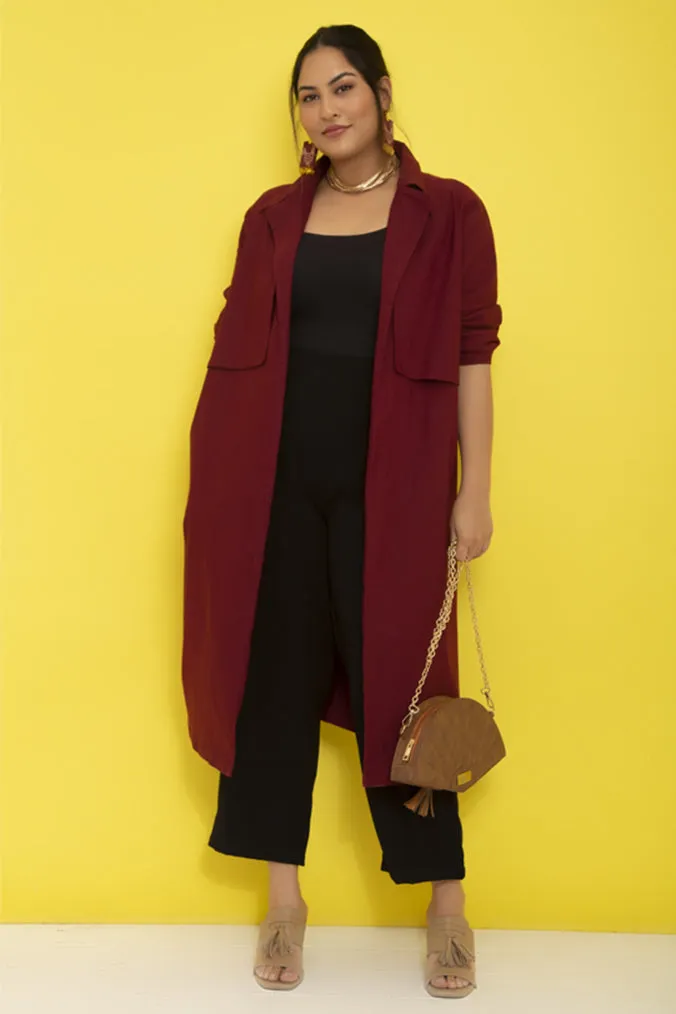 Harper Trench Style Overcoat - Maroon