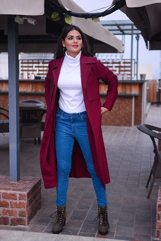 Harper Trench Style Overcoat - Maroon