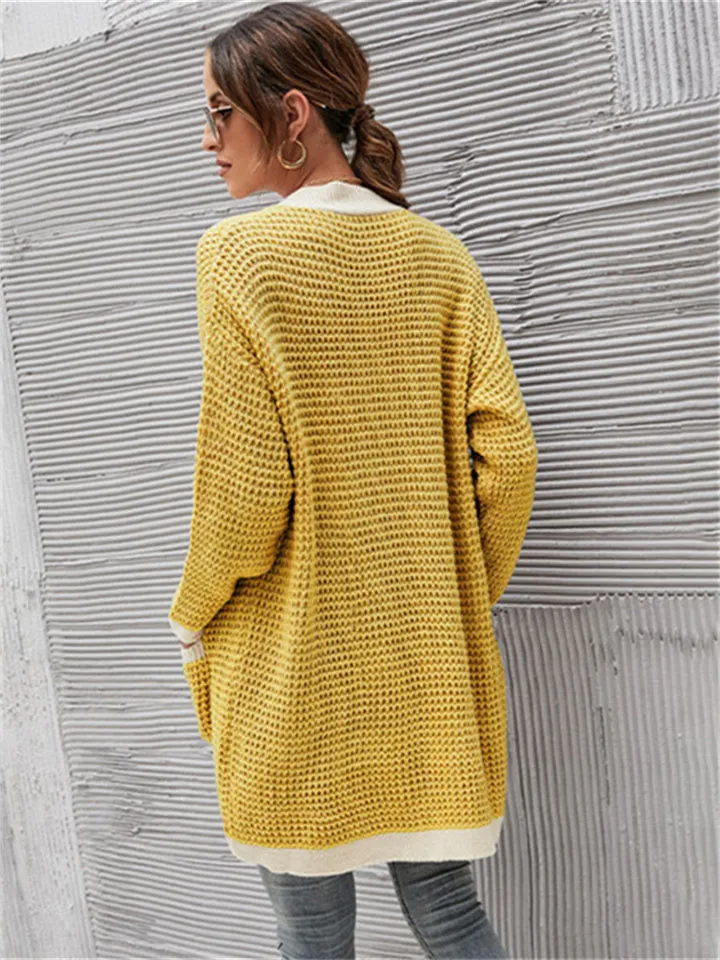 Loose Size Color Matching Long Sleeve Knitted Sweater