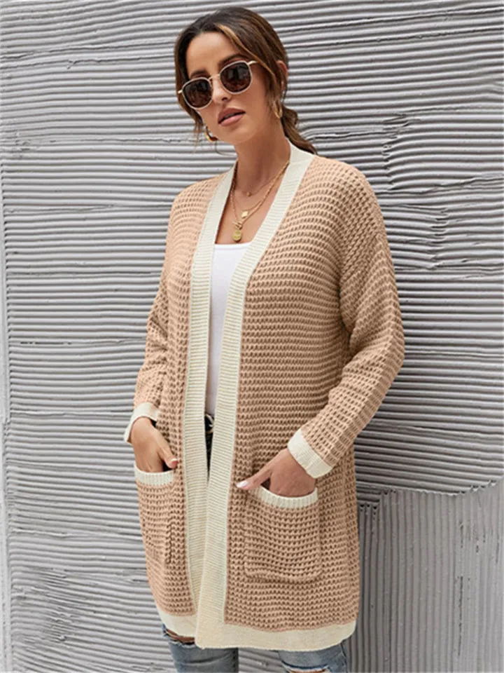Loose Size Color Matching Long Sleeve Knitted Sweater