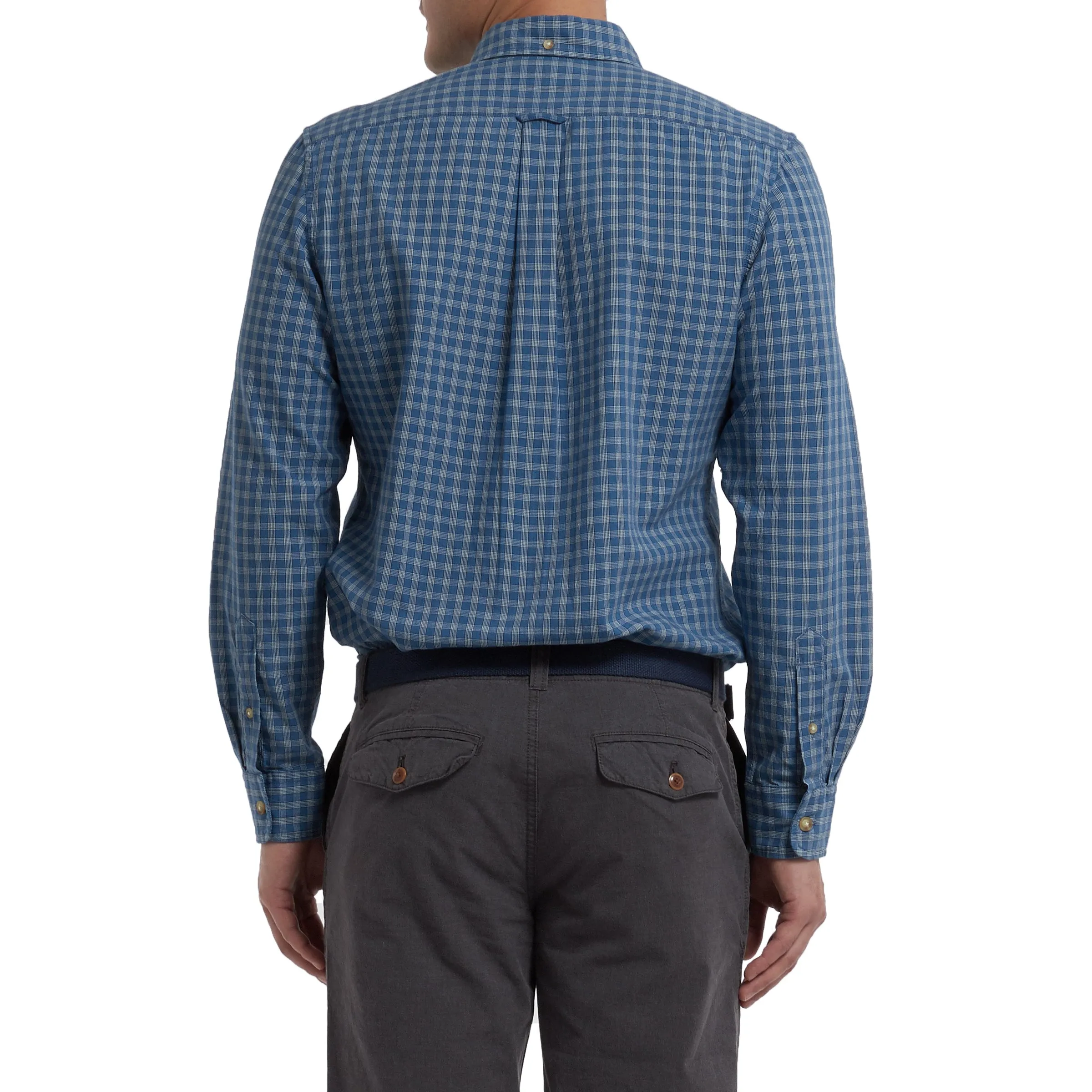 Malcolm Indigo Check Long Sleeve Shirt - Mood Indigo China Blue (Final Sale)