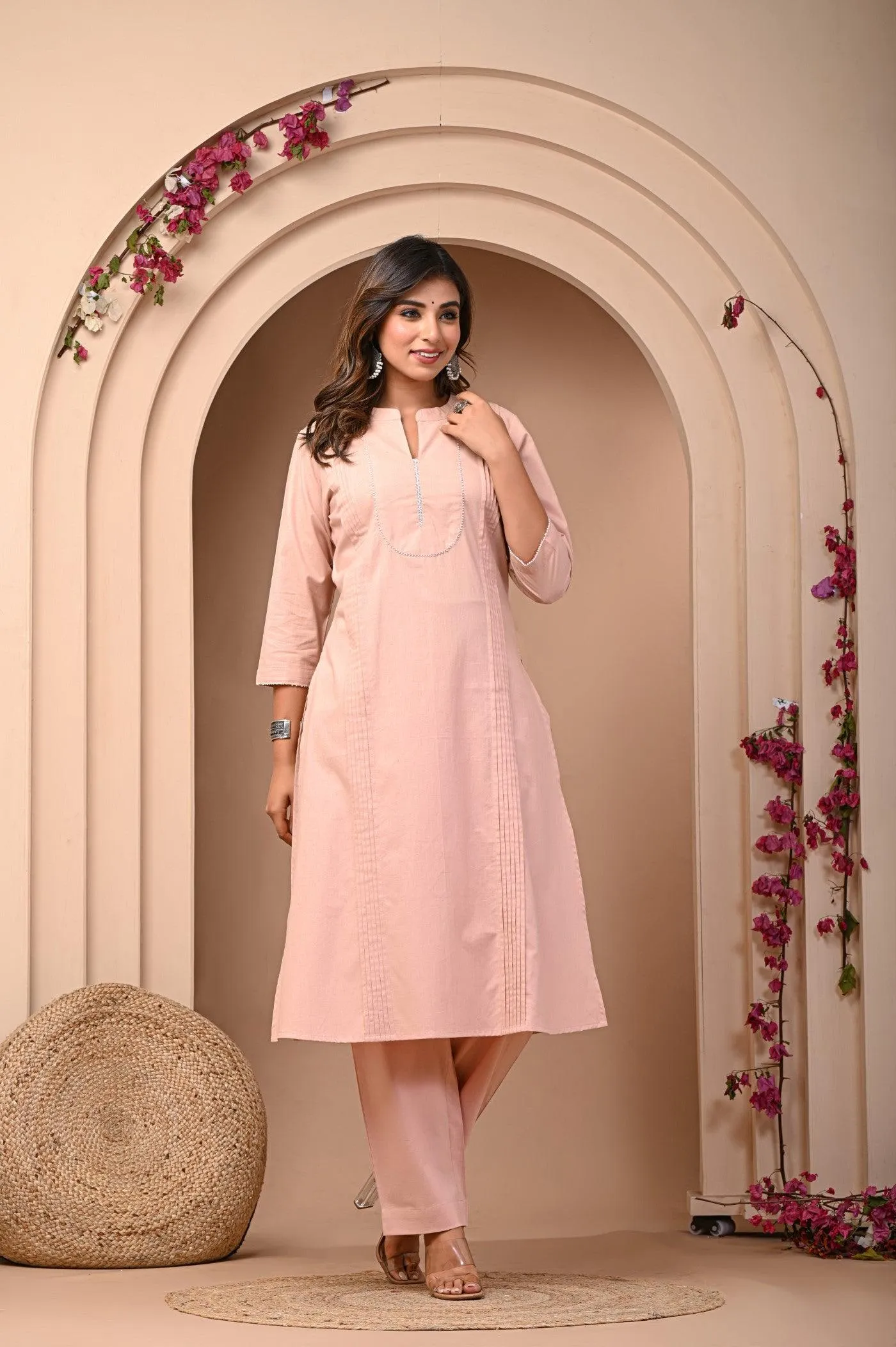 Peach Designer Kurti with Pant
