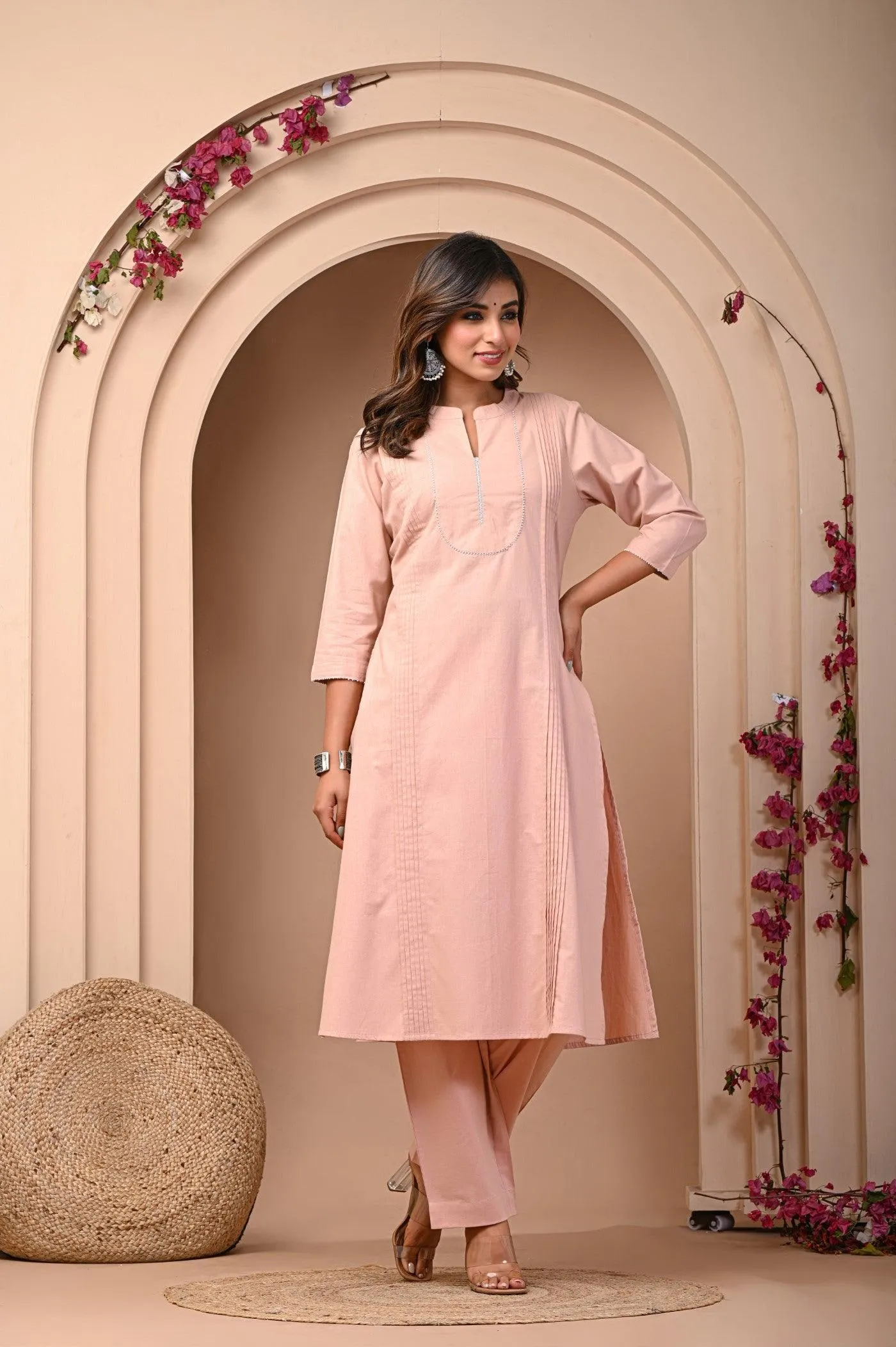 Peach Designer Kurti with Pant