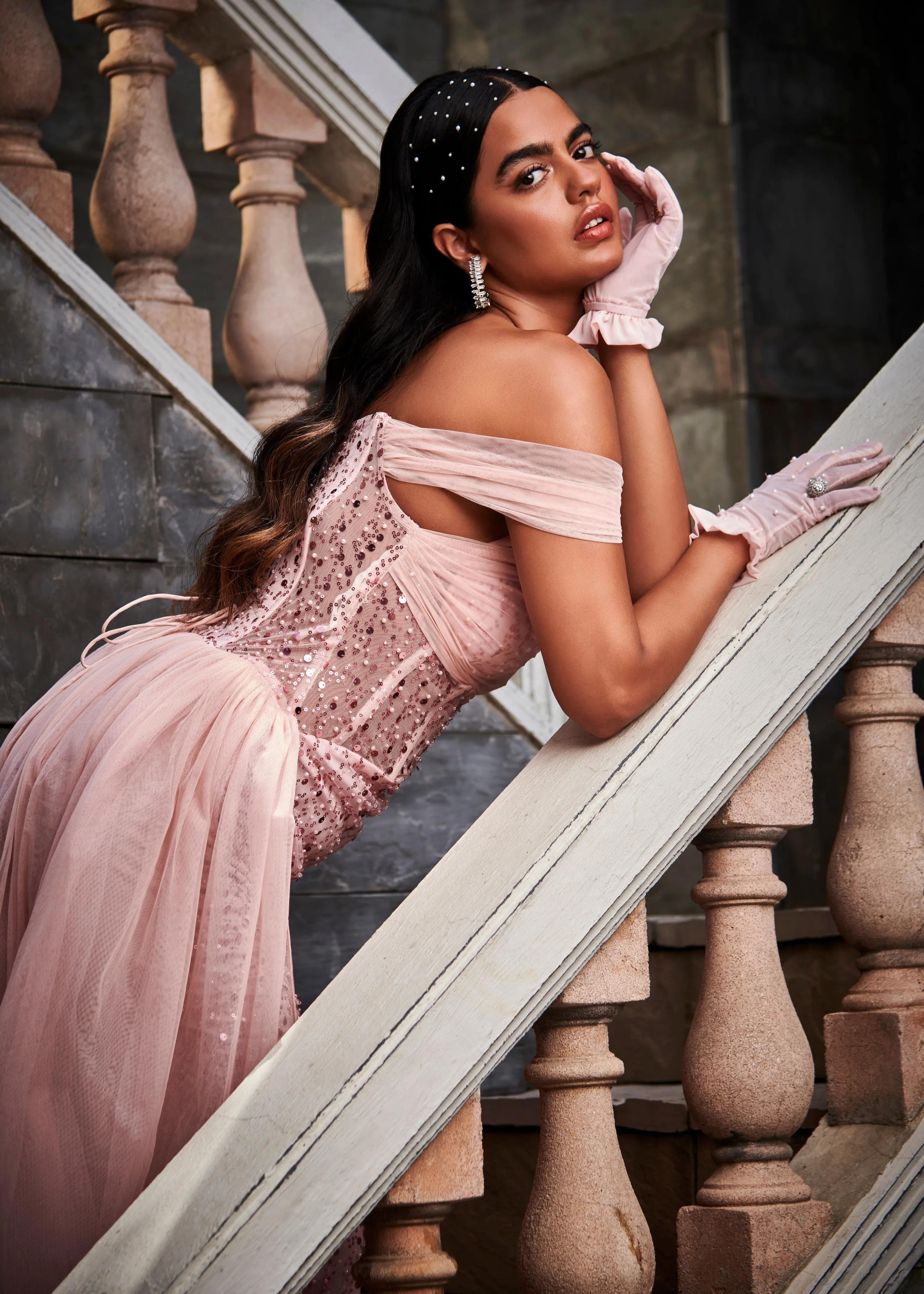Portia Pink Embroidered Corset Gown