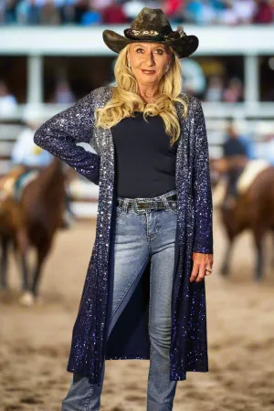 W.A.Y Wonderful And Young Sequin Ombre Duster In Navy And Silver