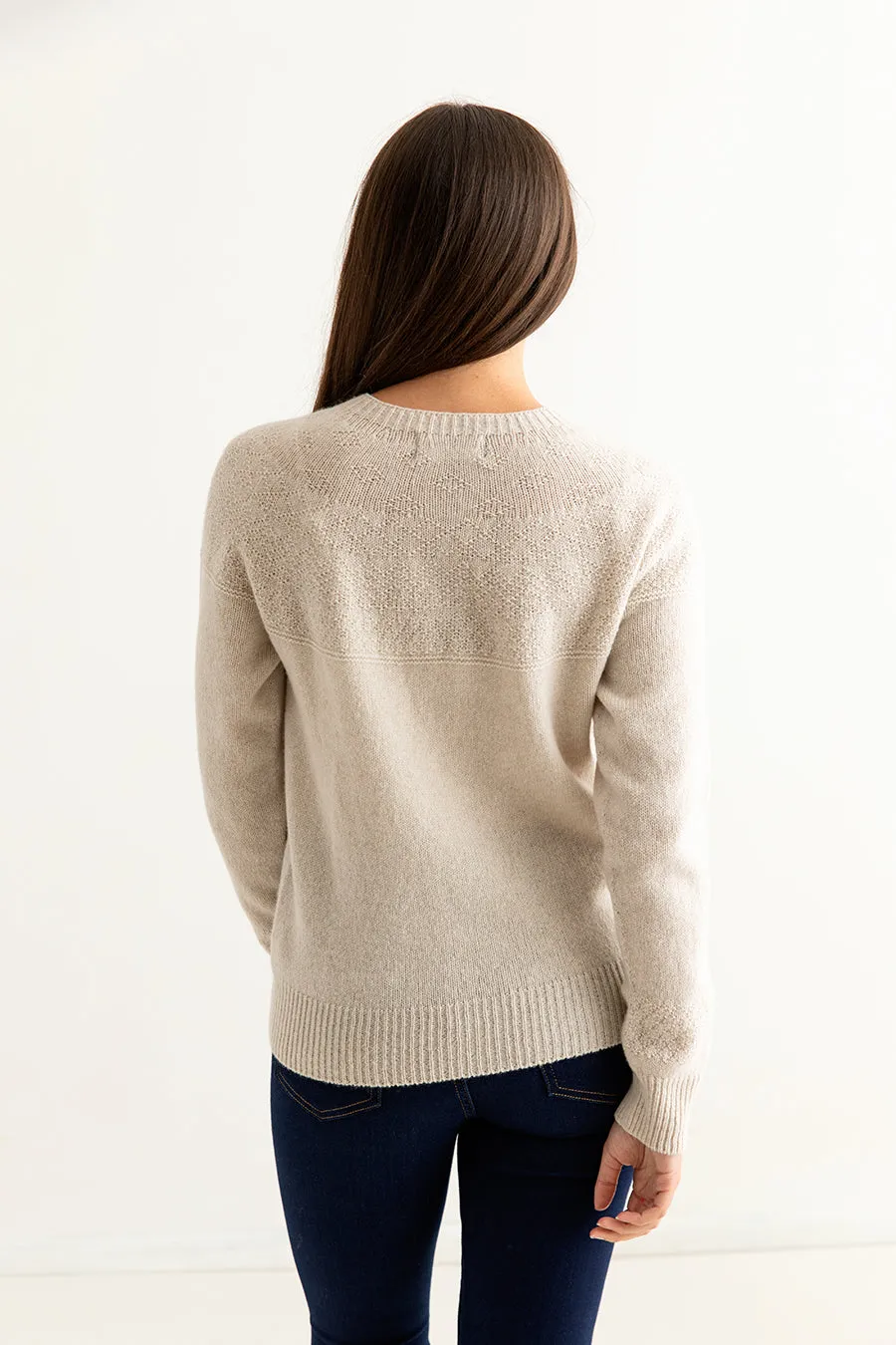 Womens Geelong Superfine Lambswool Gansey Cardigan - Linen
