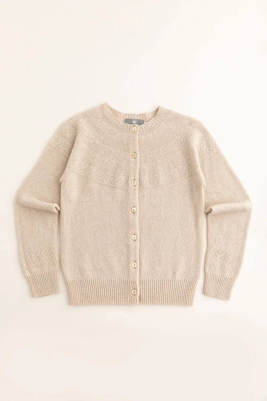 Womens Geelong Superfine Lambswool Gansey Cardigan - Linen