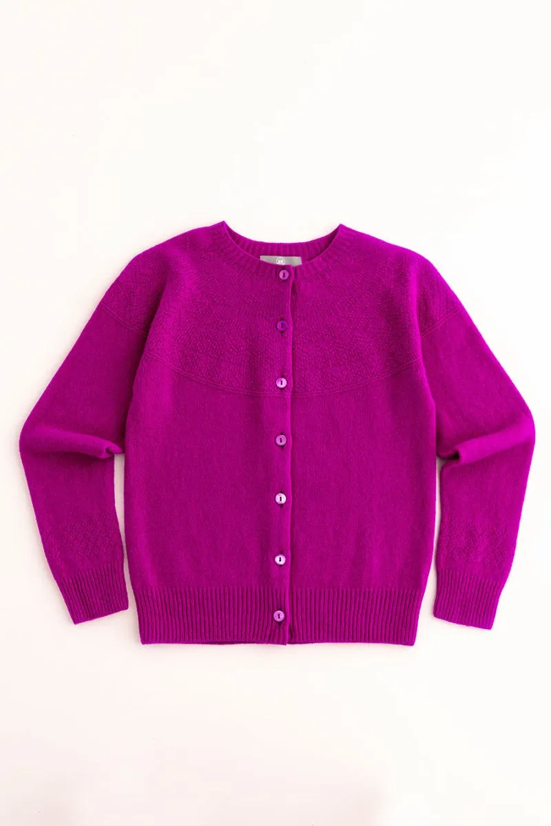 Womens Geelong Superfine Lambswool Gansey Cardigan - Pink