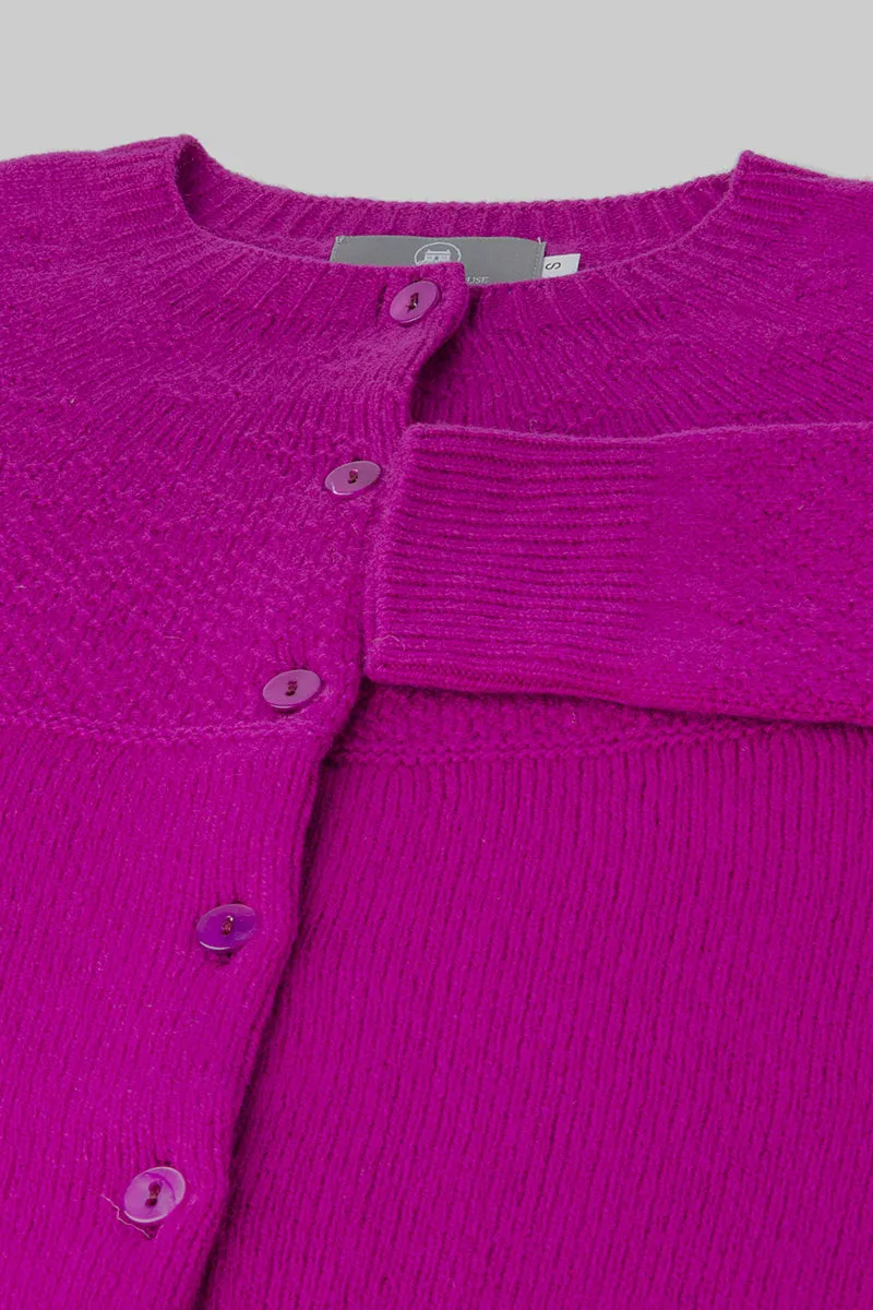 Womens Geelong Superfine Lambswool Gansey Cardigan - Pink