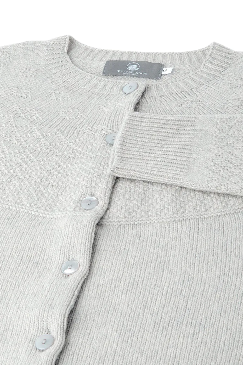 Womens Geelong Superfine Lambswool Gansey Cardigan - Silver Grey