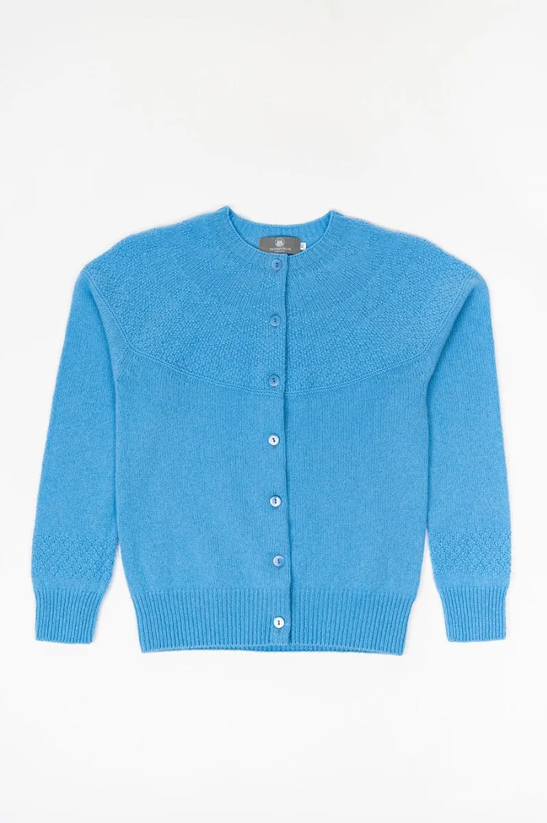 Womens Geelong Superfine Lambswool Gansey Cardigan - Sky Blue