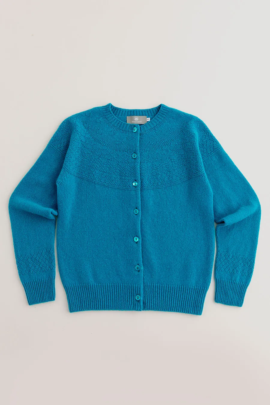 Womens Geelong Superfine Lambswool Gansey Cardigan - Turquoise